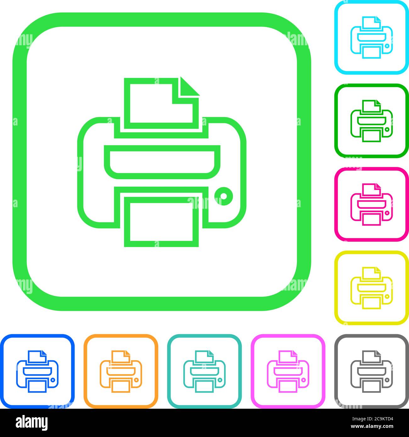 Print vivid colored flat icons in curved borders on white background ...