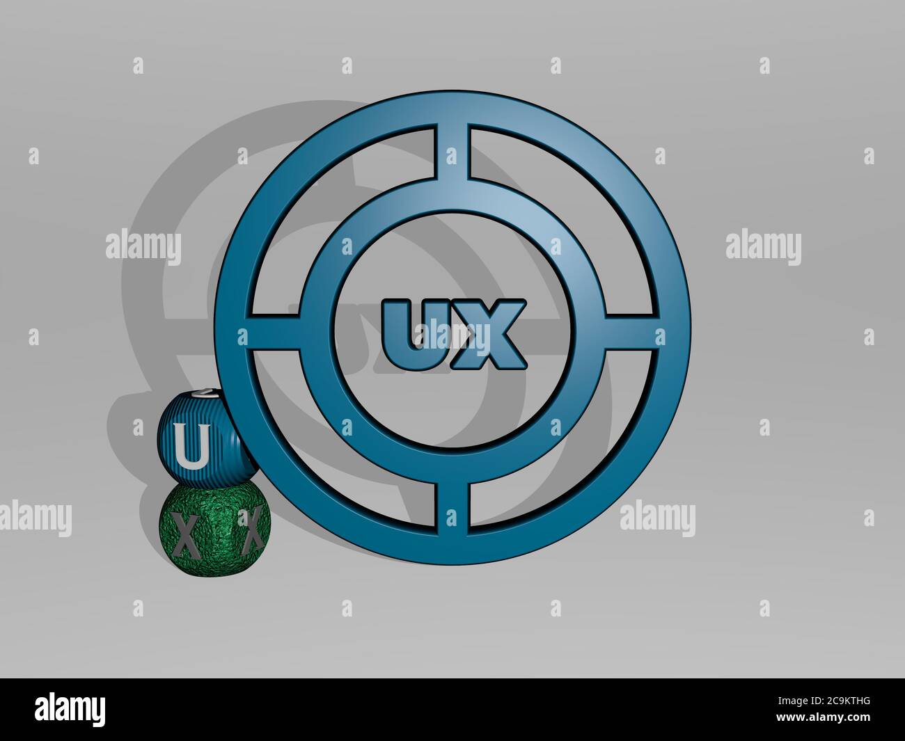 3D representation of ux with icon on the wall and text arranged by ...