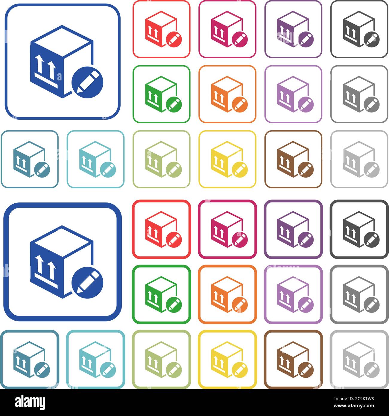 Package edit color flat icons in rounded square frames. Thin and thick versions included. Stock Vector