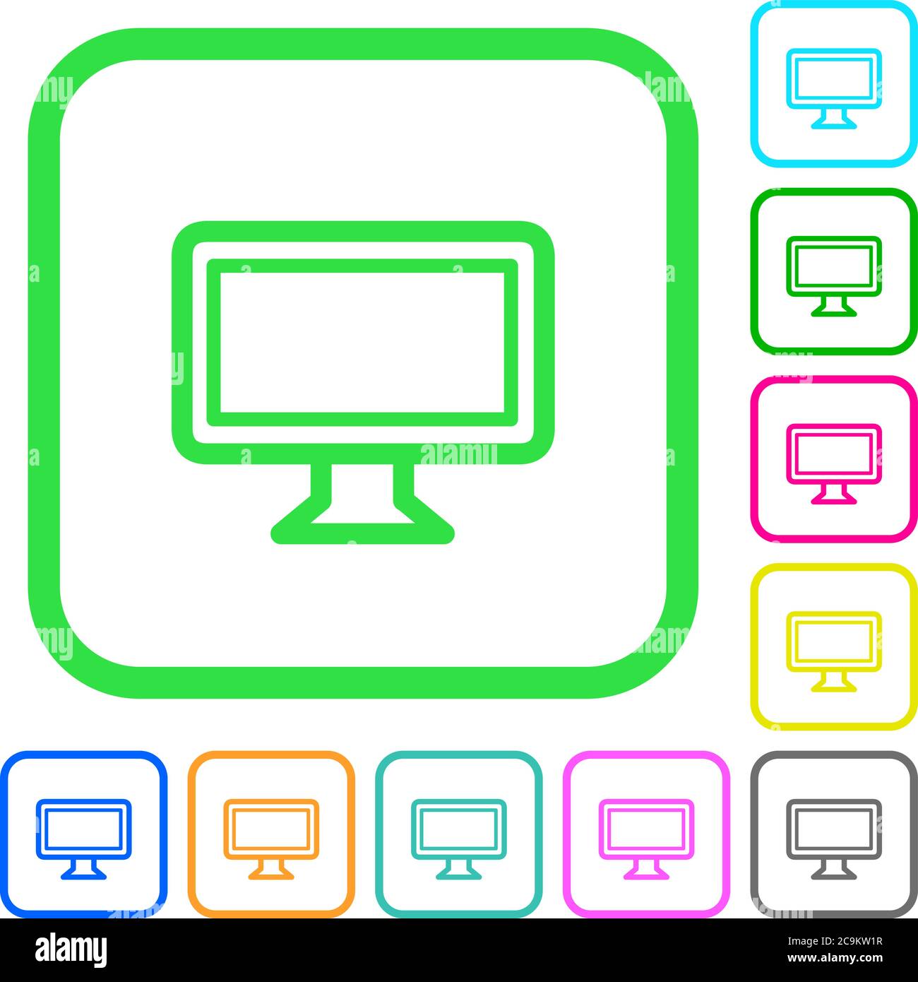 Single monitor vivid colored flat icons in curved borders on white ...