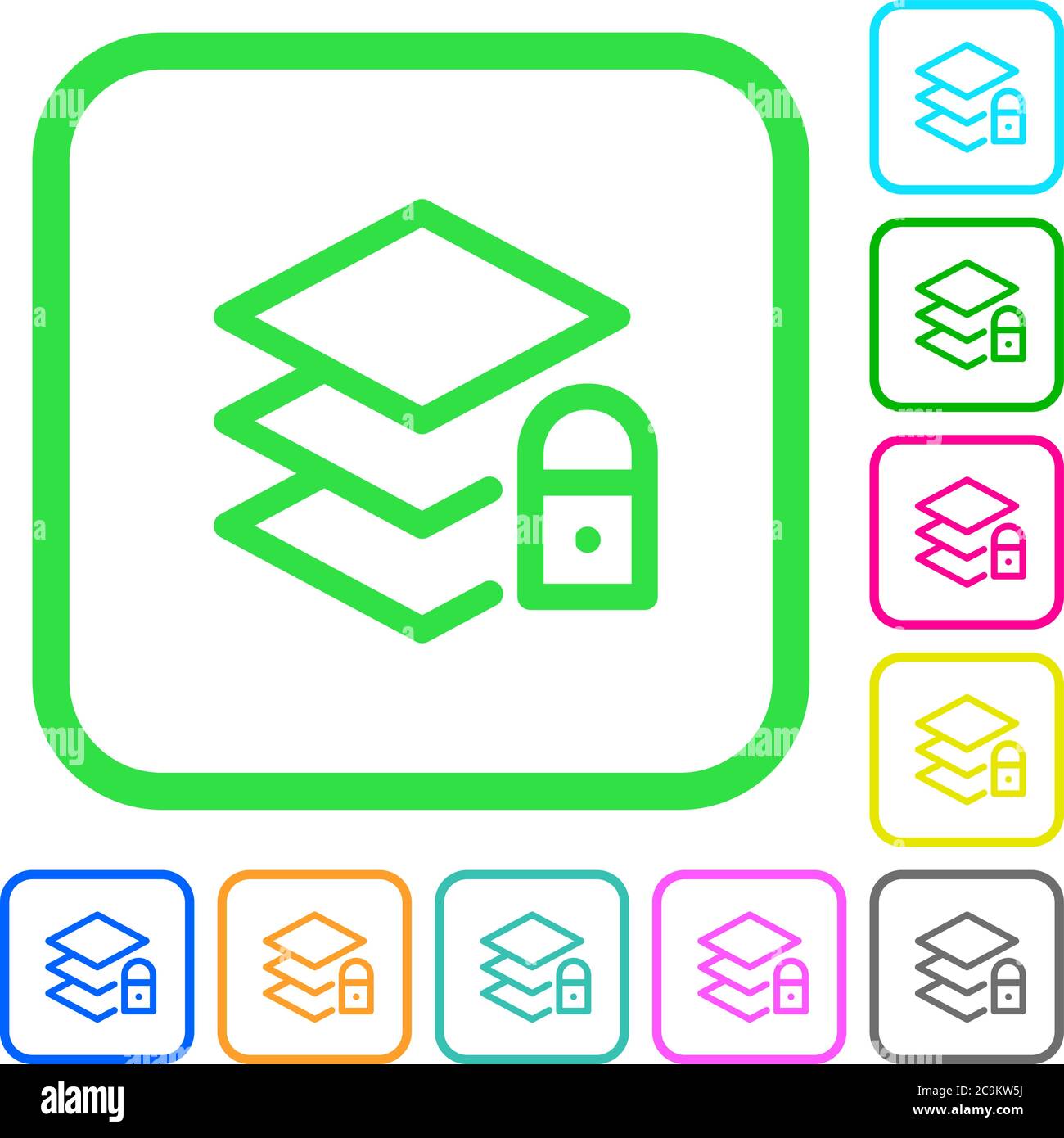 Locked layers vivid colored flat icons in curved borders on white ...