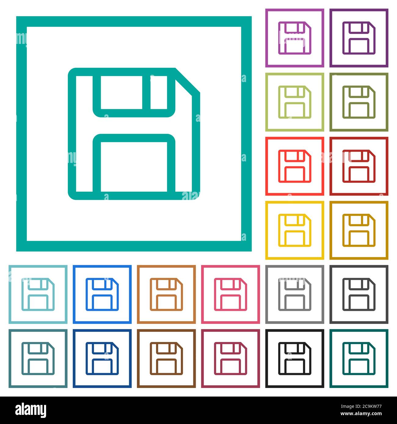 Floppy disk as save symbol flat color icons with quadrant frames on ...