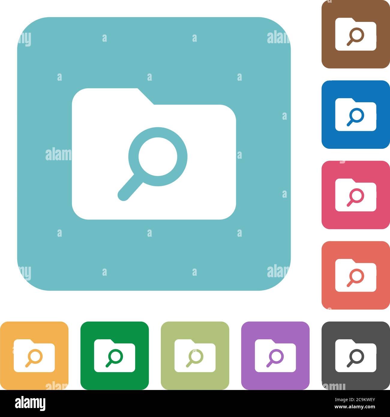 Folder search white flat icons on color rounded square backgrounds Stock Vector