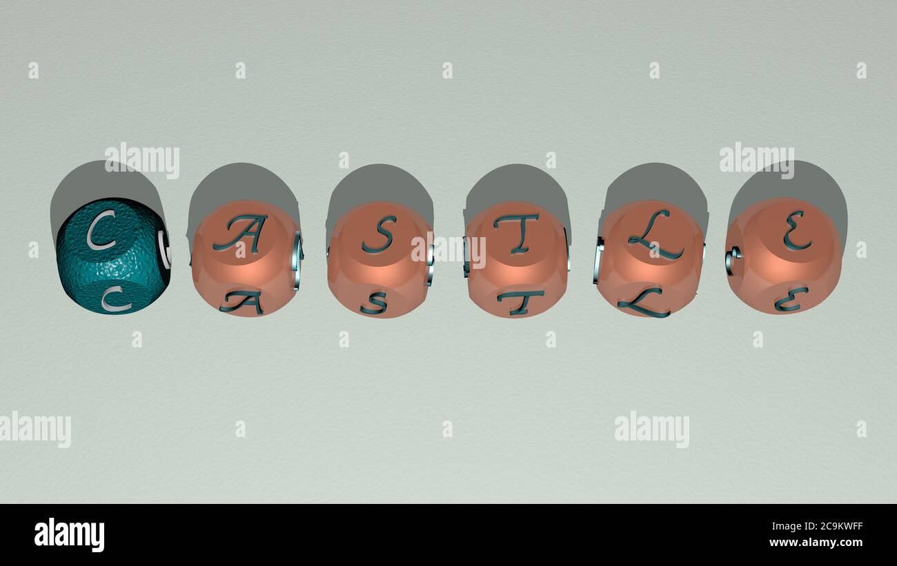 crosswords of castle arranged by cubic letters on a mirror floor, concept meaning and