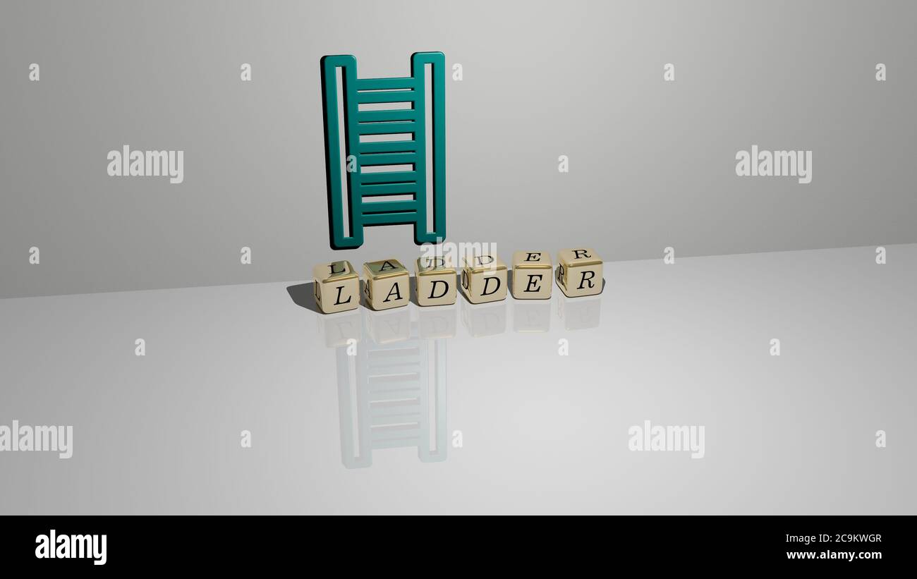 3D representation of ladder with icon on the wall and text arranged by ...
