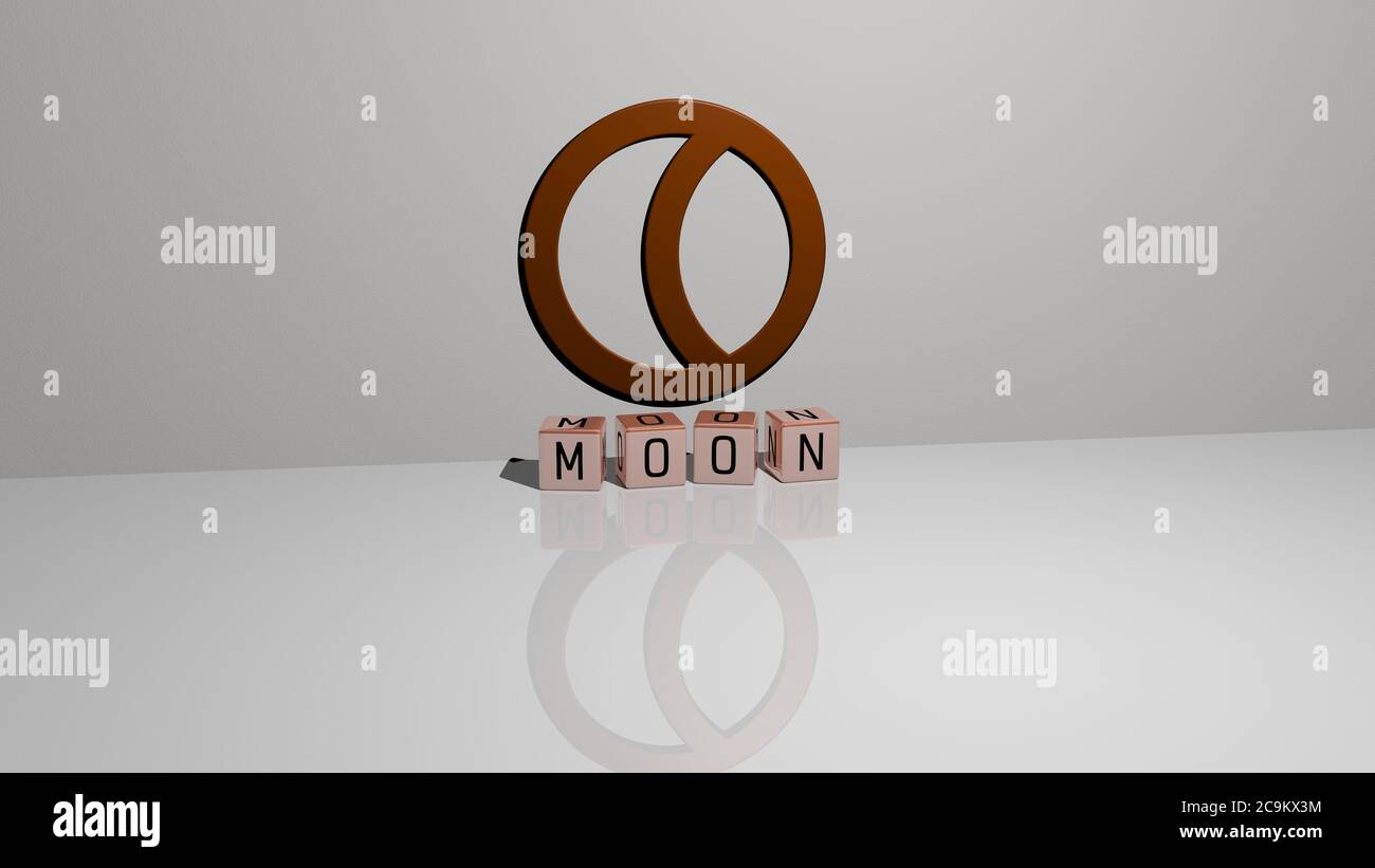 Moon Ripple Letters 3D illustration of moon graphics and text made by metallic dice letters ...