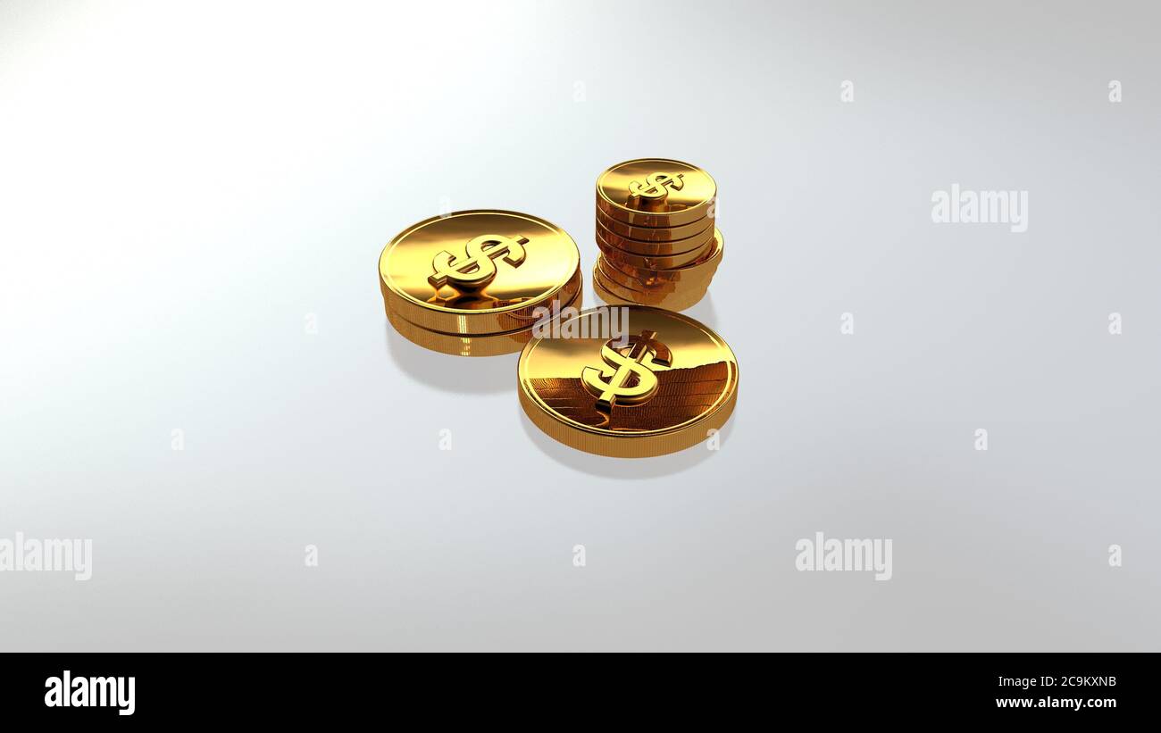 Gold coin with dollar sign. Realistic on white background 3D rendering ...