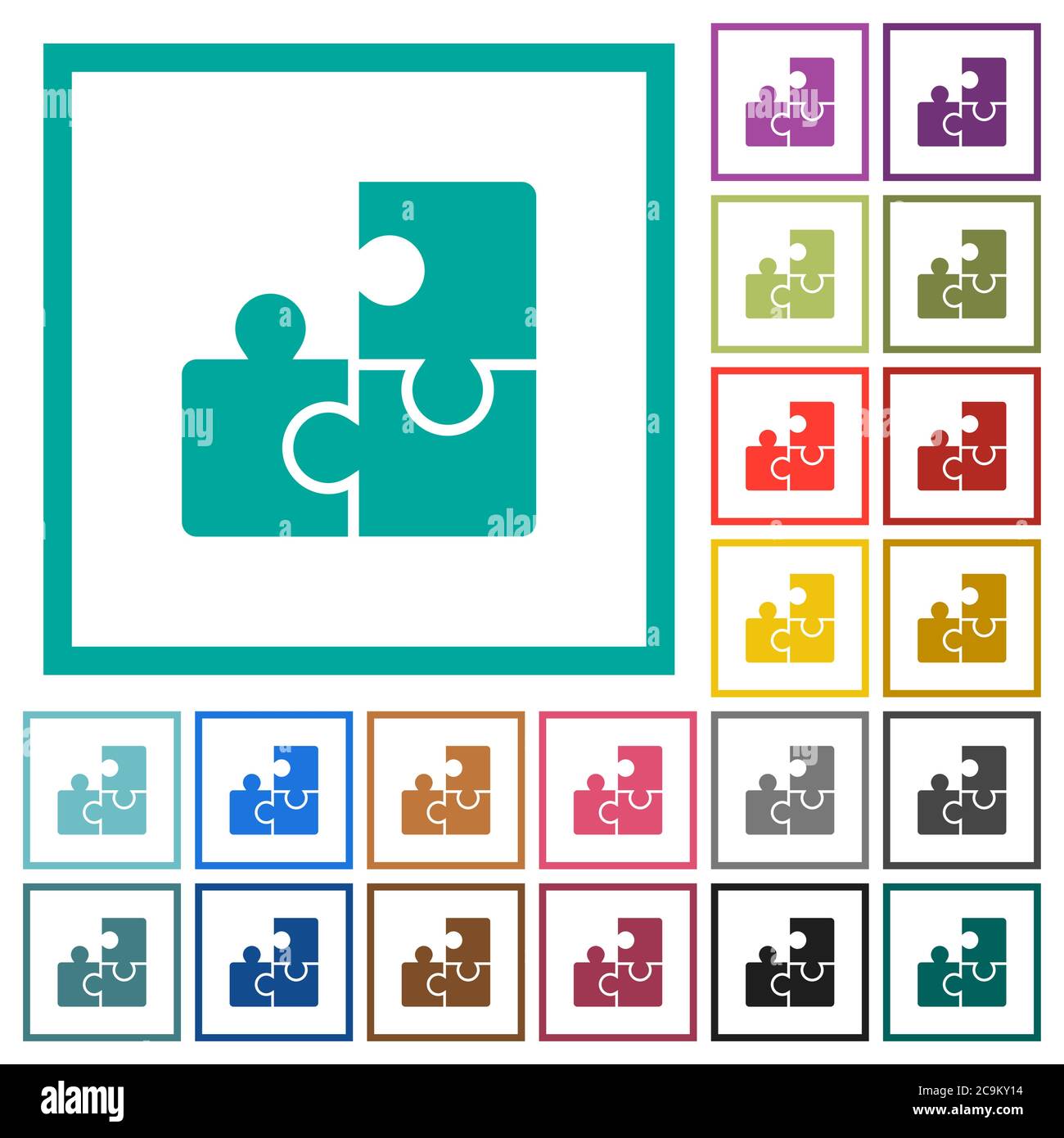 Puzzles flat color icons with quadrant frames on white background Stock Vector