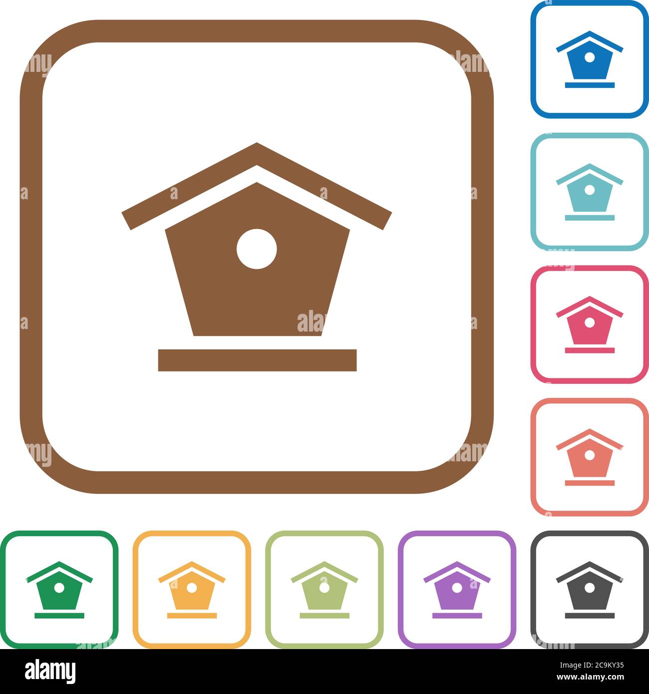 Bird feeder simple icons in color rounded square frames on white background Stock Vector