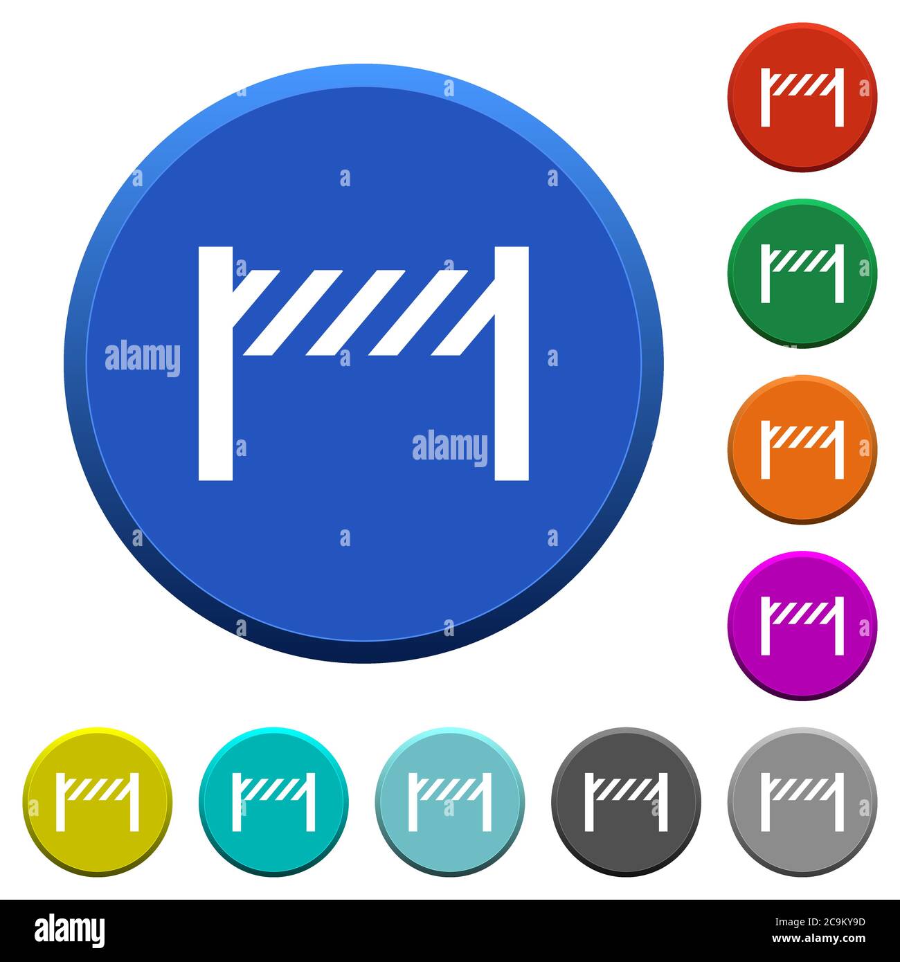 Road closure fence round color beveled buttons with smooth surfaces and ...