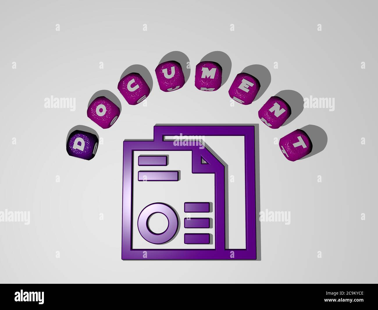 3D representation of DOCUMENT with icon on the wall and text arranged ...