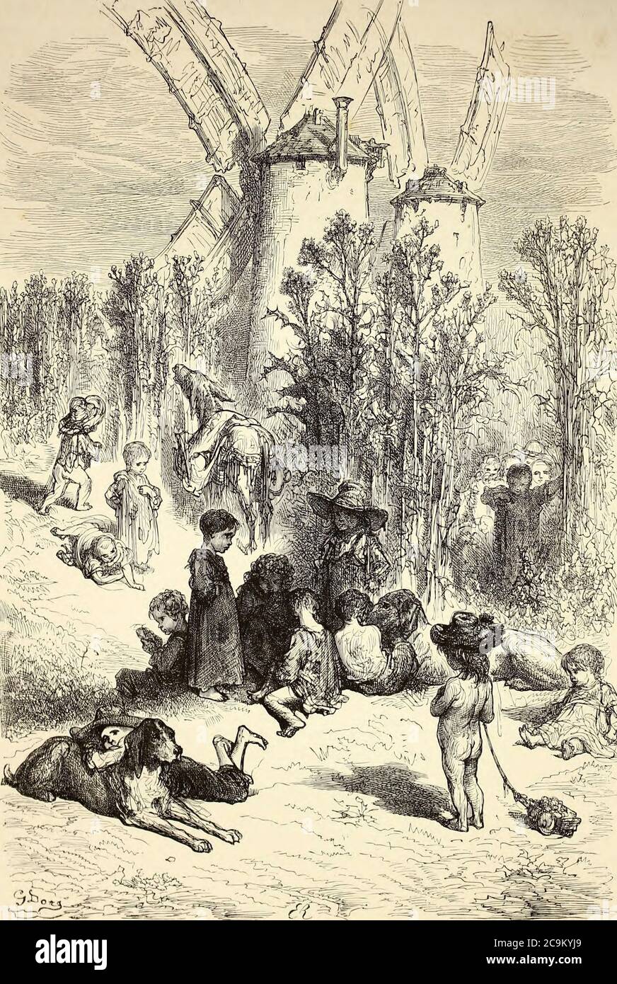 Les chardons de la Manche [La Mancha thistles] Page illustration from the book 'Spain' [L'Espagne] by Davillier, Jean Charles, barón, 1823-1883; Doré, Gustave, 1832-1883; Published in Paris, France by Libreria Hachette, in 1874 Stock Photo