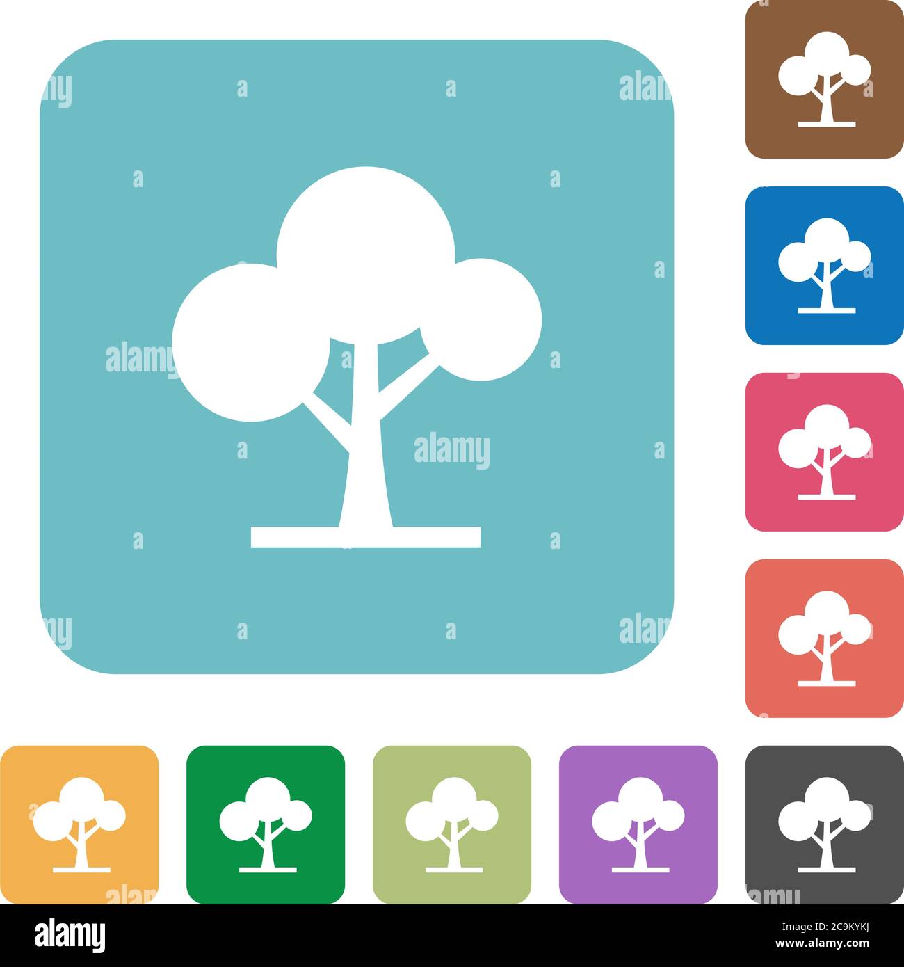 Leafy tree white flat icons on color rounded square backgrounds Stock Vector