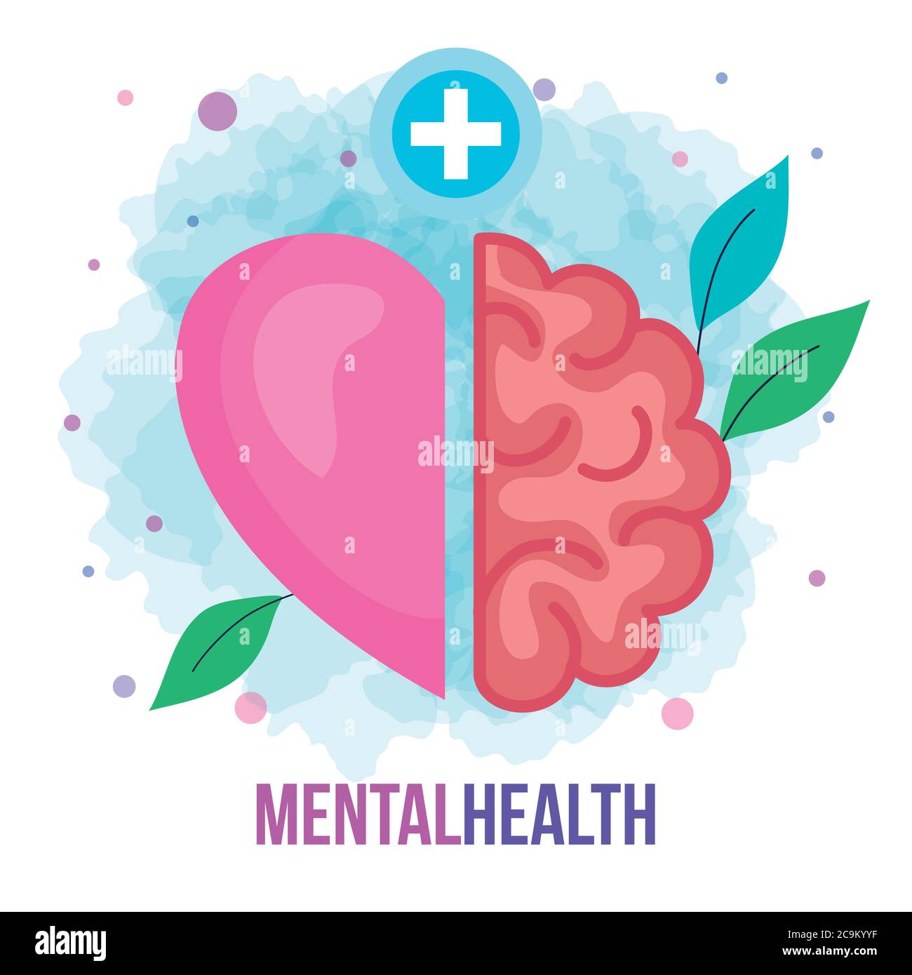 mental health concept, with half brain and half heart Stock Vector