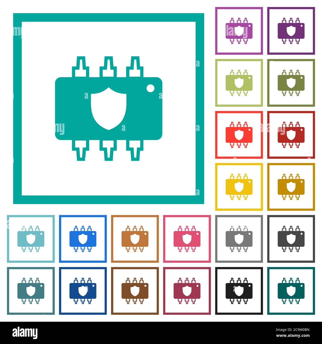 Hardware protection flat color icons with quadrant frames on white ...