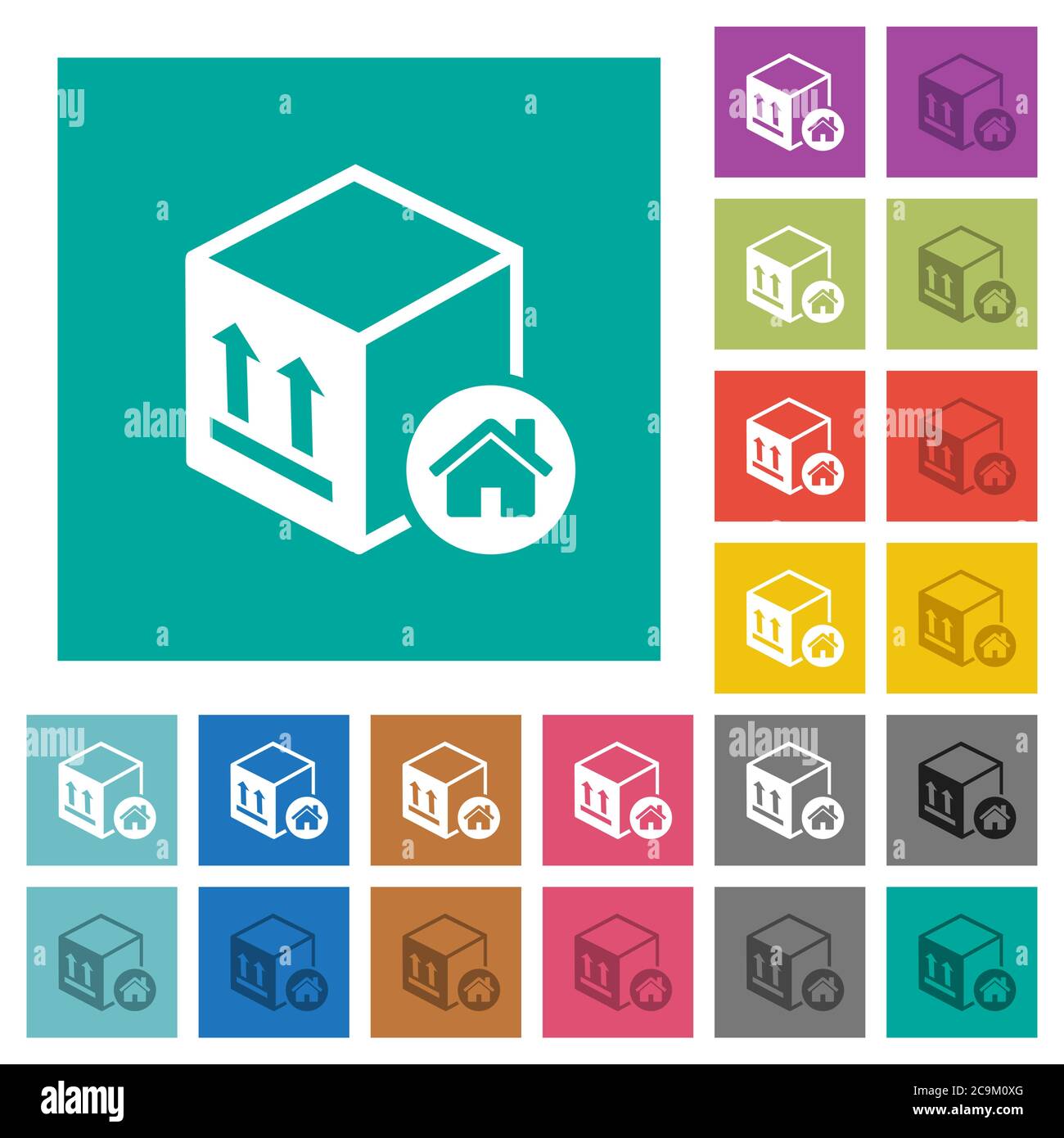 Package warehouse multi colored flat icons on plain square backgrounds ...