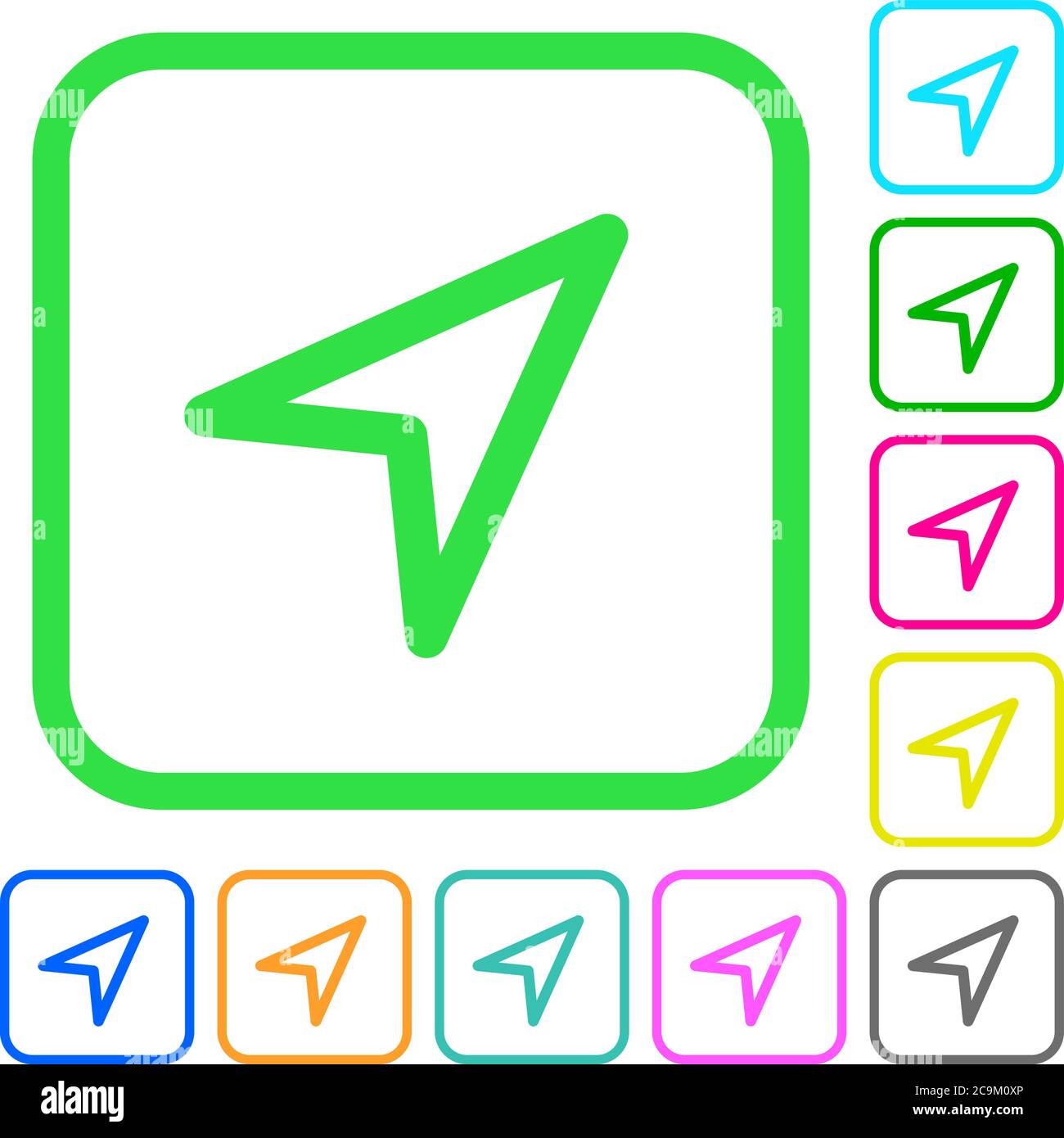 Direction arrow vivid colored flat icons in curved borders on white ...