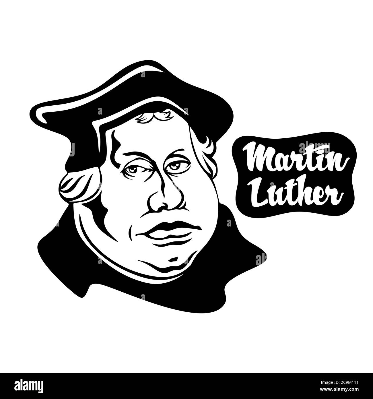 Cartoon on Martin Luther. One of the leaders of the European Christian Reformation. Stock Vector