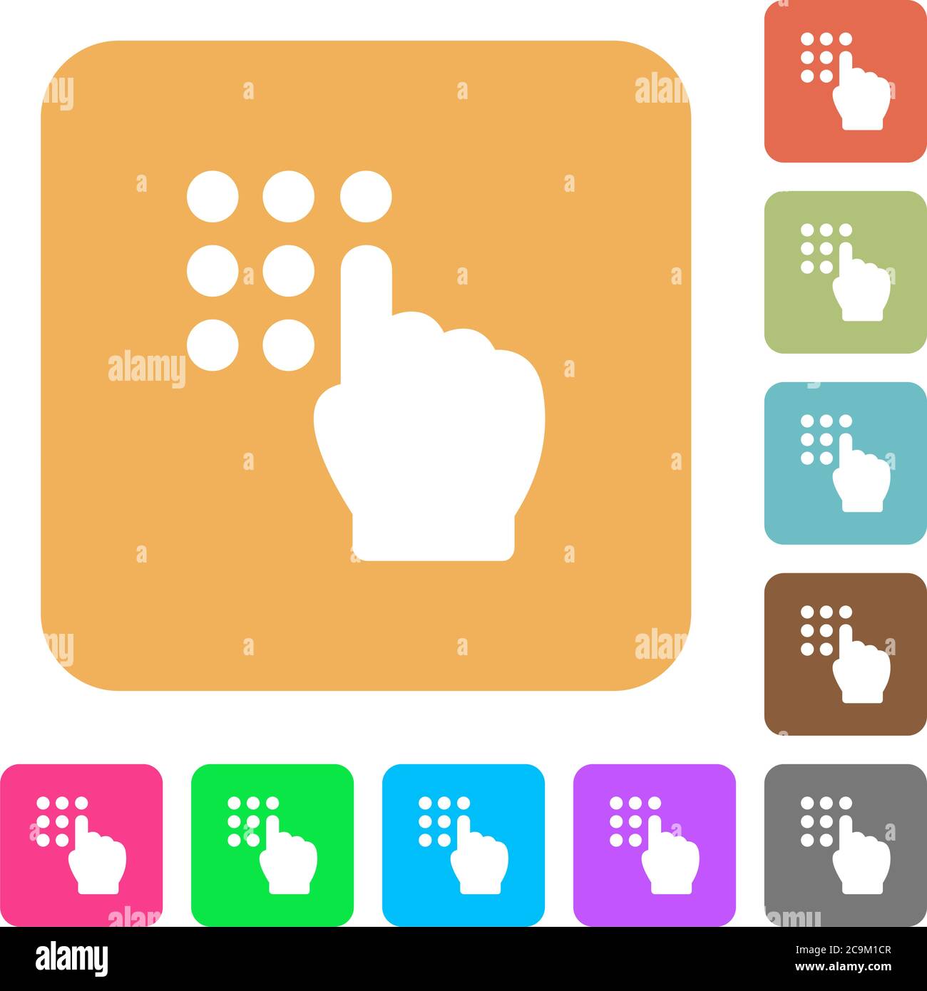Typing security code flat icons on rounded square vivid color backgrounds. Stock Vector