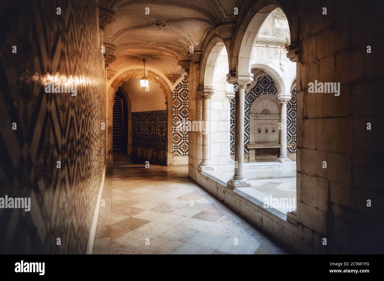 LISBON, PORTUGAL - FEBRUARY 2, 2019: Cloister of the Convento Madre de Deus, former convent and national tile museum of Lisbon, Portugal, on february Stock Photo