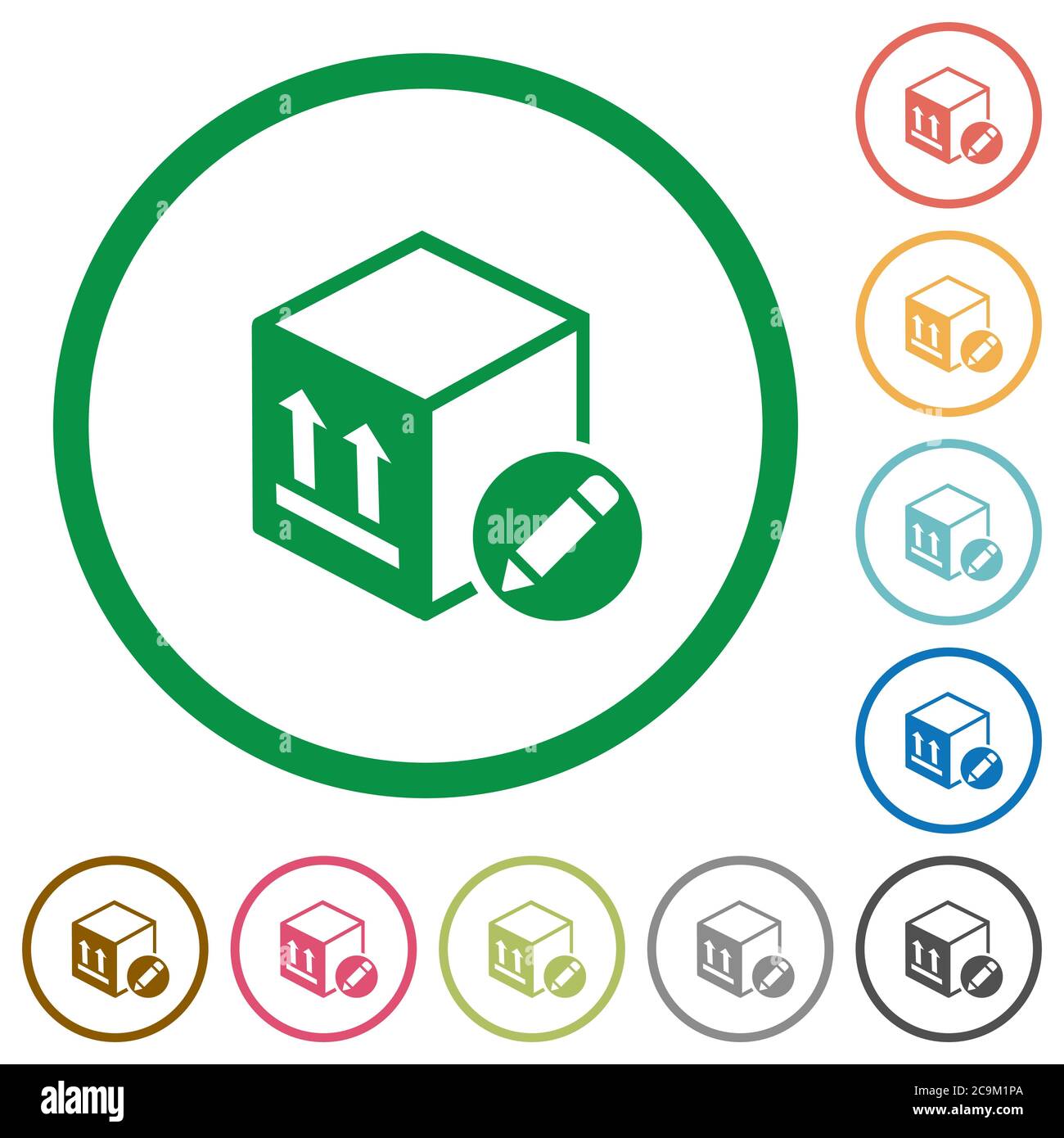 Package edit flat color icons in round outlines on white background ...