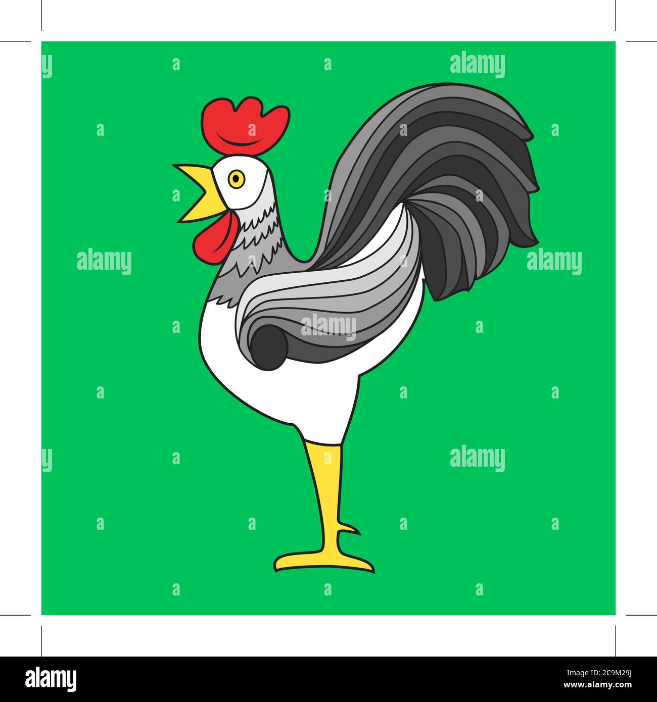 cock-colorful-bright-image-green-background-vector-illustrations