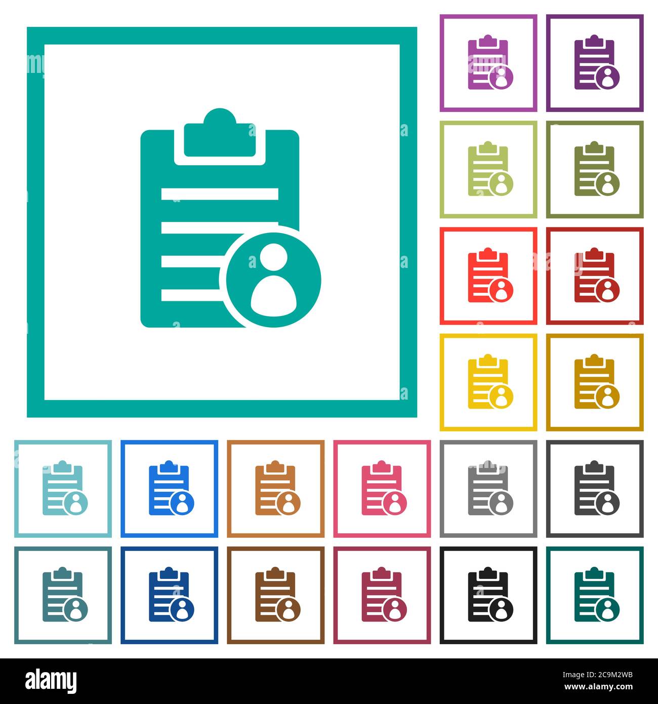 Note owner flat color icons with quadrant frames on white background Stock Vector