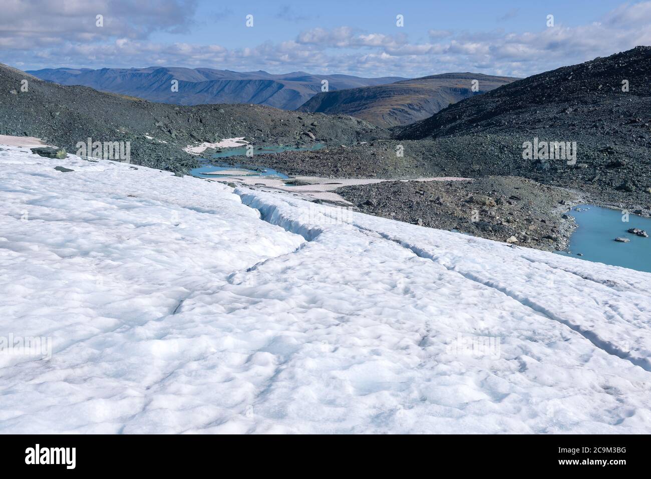Sunny august day on the IGAN glacier. Polar Ural, Russia Stock Photo