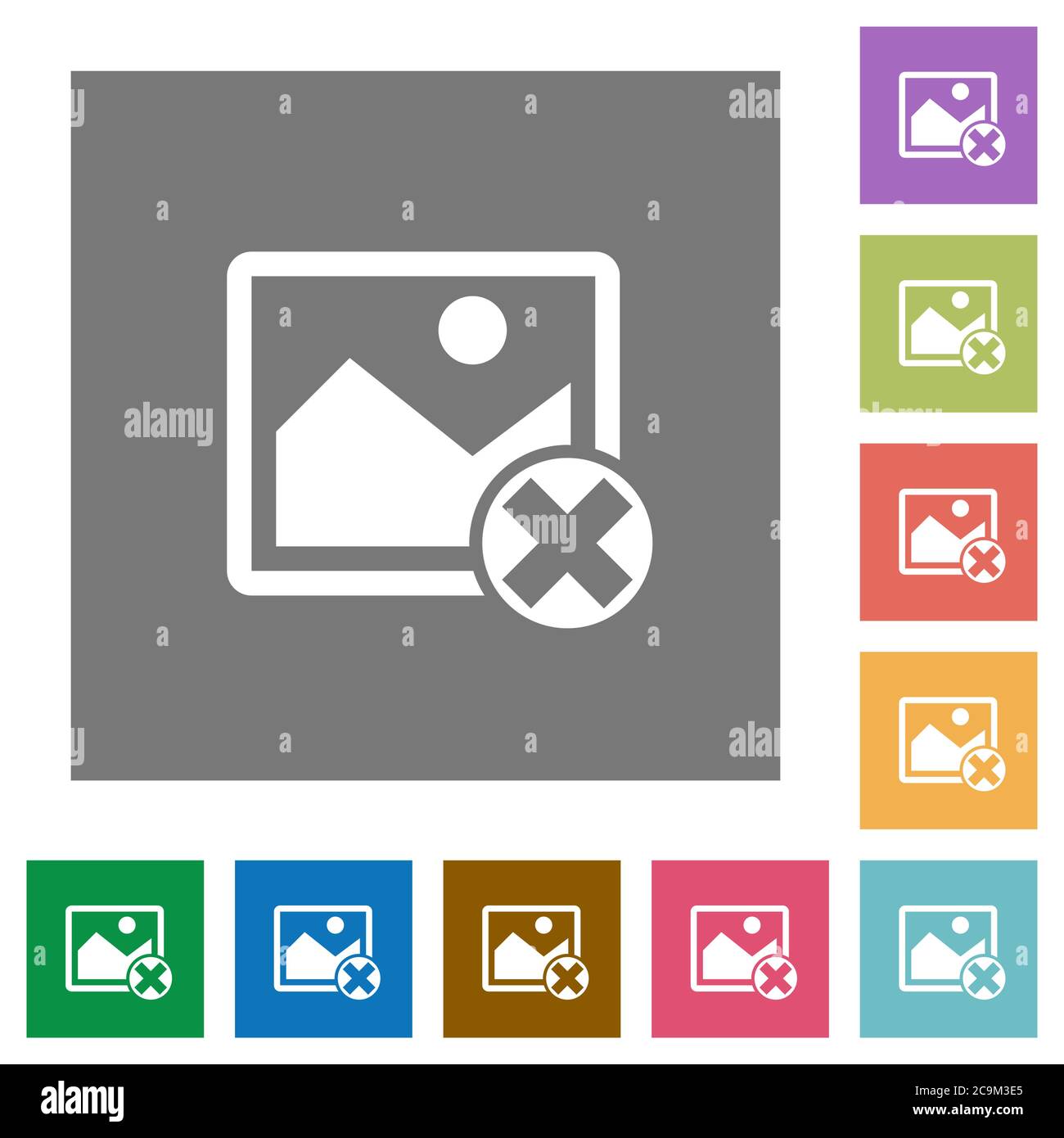 Cancel image operations flat icons on simple color square backgrounds Stock Vector