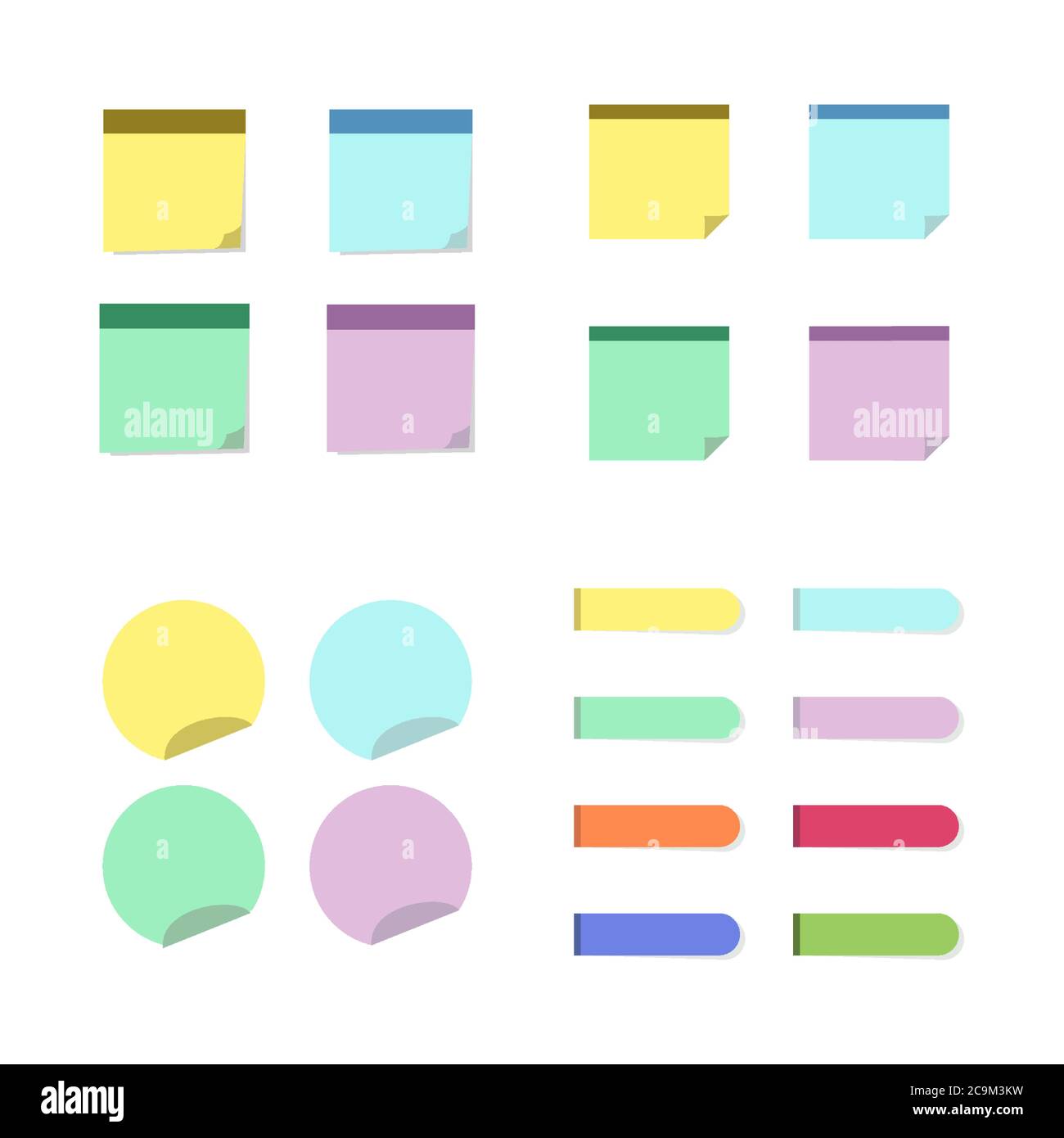 Sticky notes set. Circle square and strips stickers in flat style