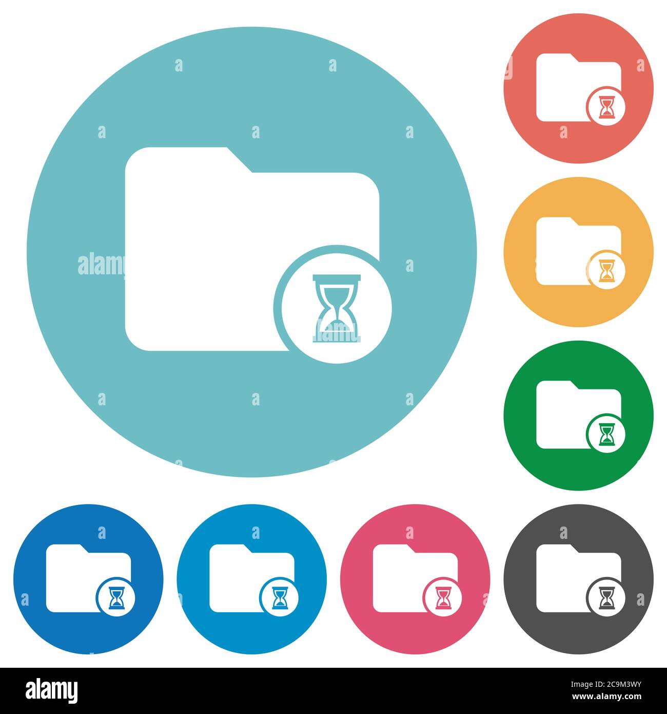 Directory processing flat white icons on round color backgrounds Stock Vector