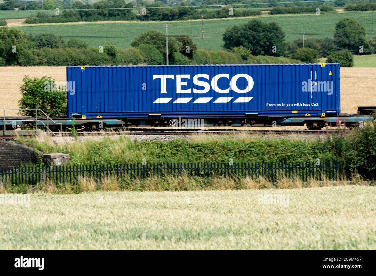 Tesco rail container on the West Coast Main Line, Northamptonshire