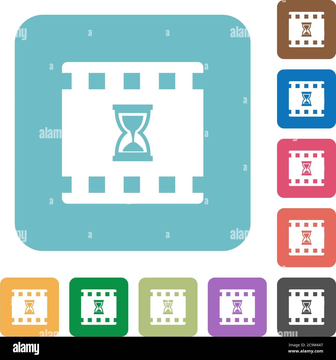 Movie processing white flat icons on color rounded square backgrounds Stock Vector