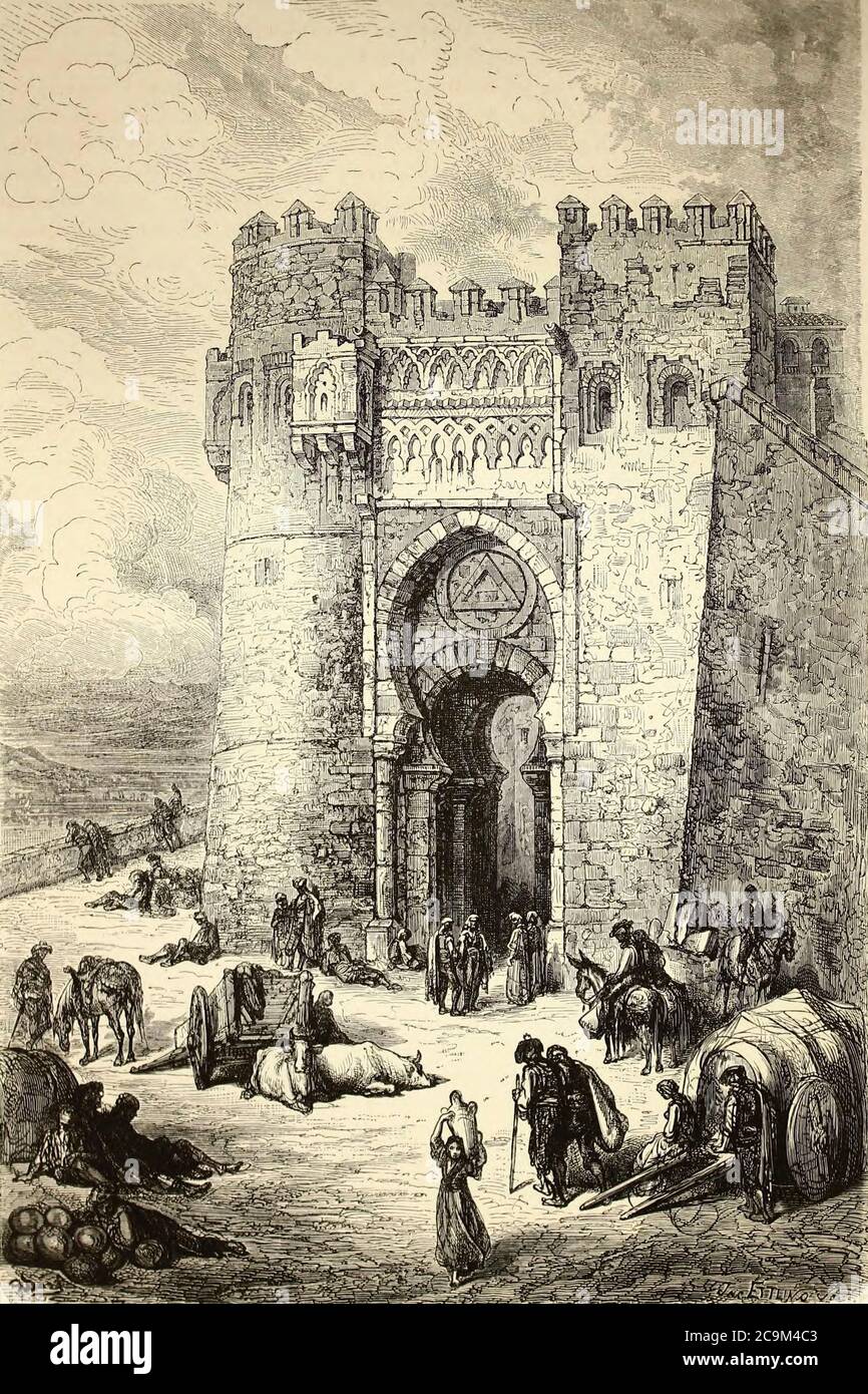 La Puerta del Sol (Toléde) [Puerta del Sol (Gate of the Sun) Toledo]Page  illustration from the book 'Spain' [L'Espagne] by Davillier, Jean Charles,  barón, 1823-1883; Doré, Gustave, 1832-1883; Published in Paris, France