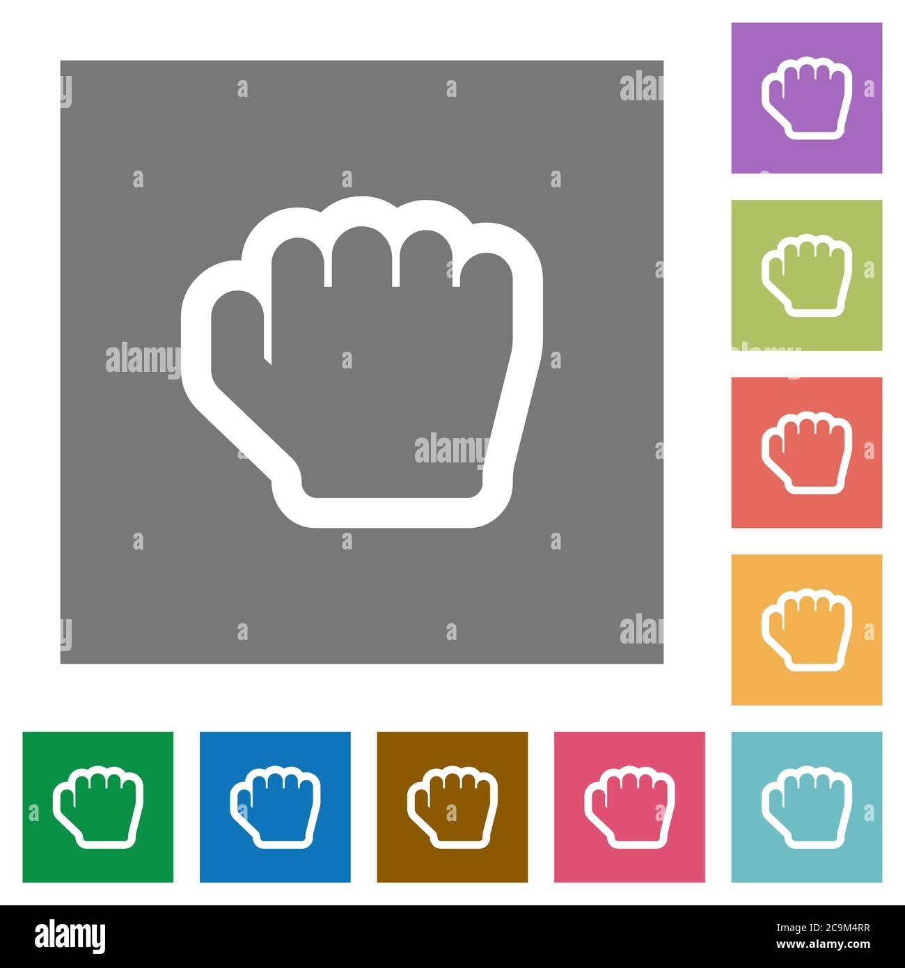 Grab cursor flat icons on simple color square backgrounds Stock Vector