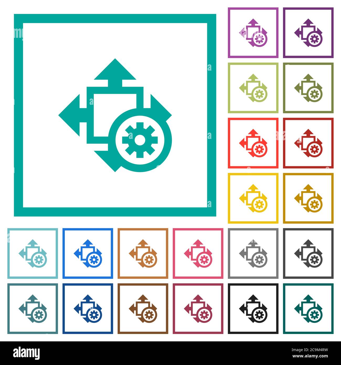 Size settings flat color icons with quadrant frames on white background ...