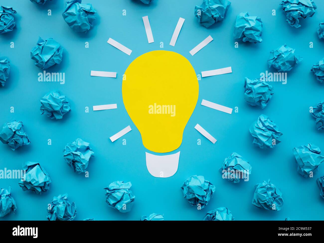 Outstanding idea and creativity concepts with light bulb and paper crumpled ball.Think out of box.Business solution. Stock Photo
