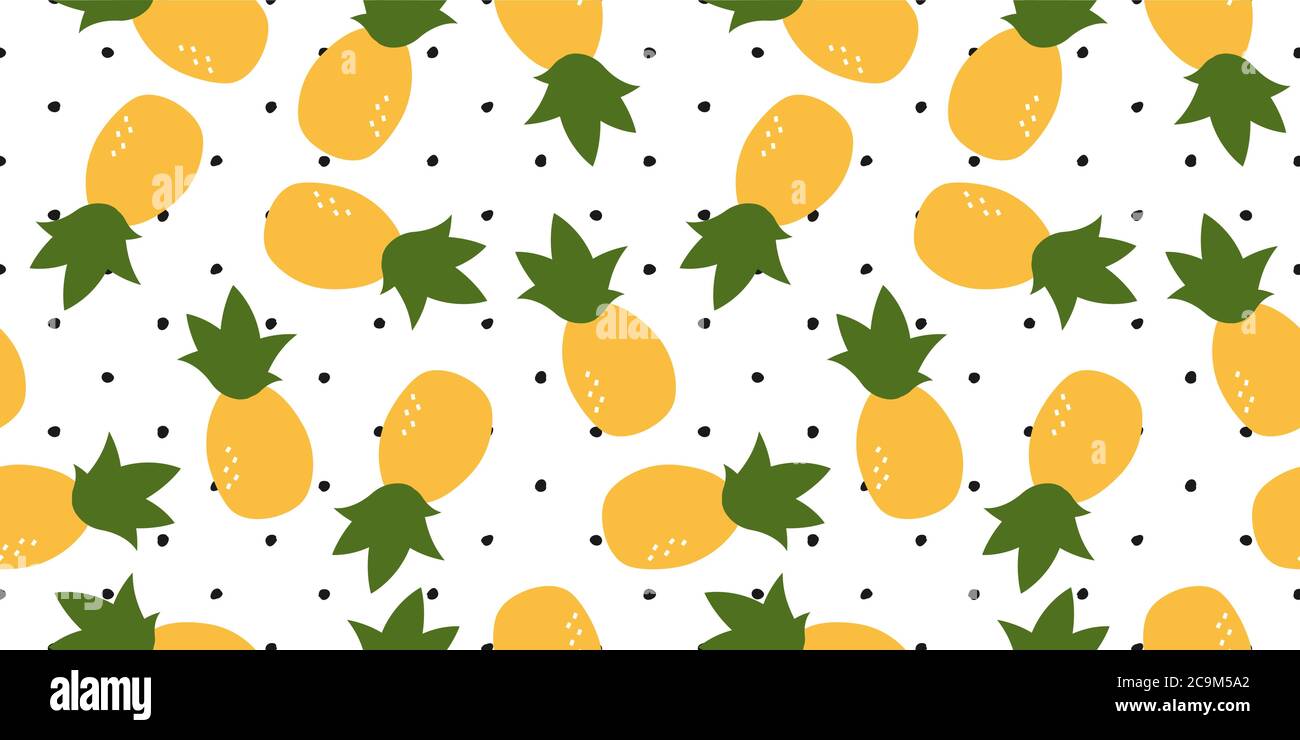 Fresh, yellow colorfull ananas vector seamless pattern. Texture ...