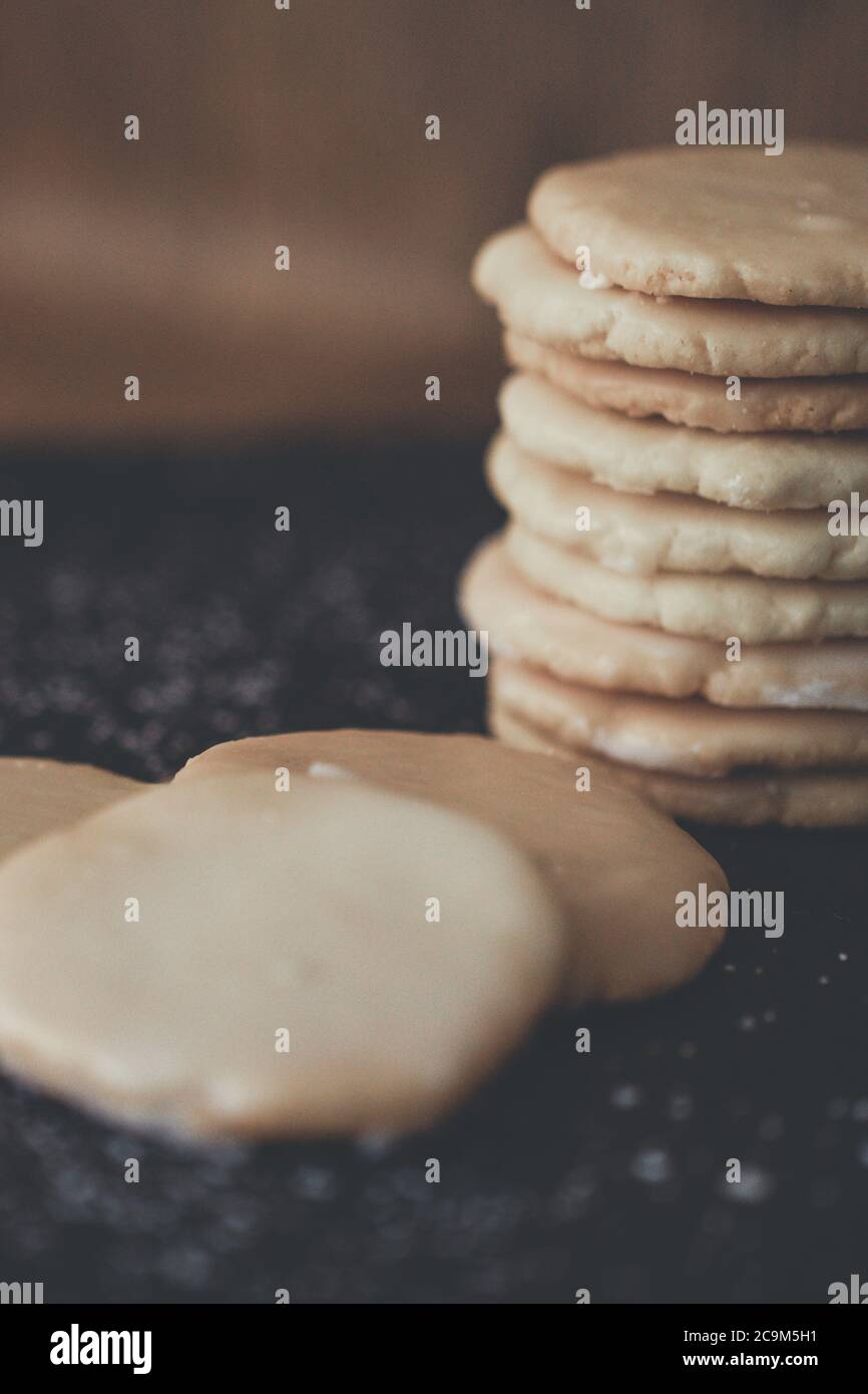 sweet Cookies with sugar at a dark ground Stock Photo