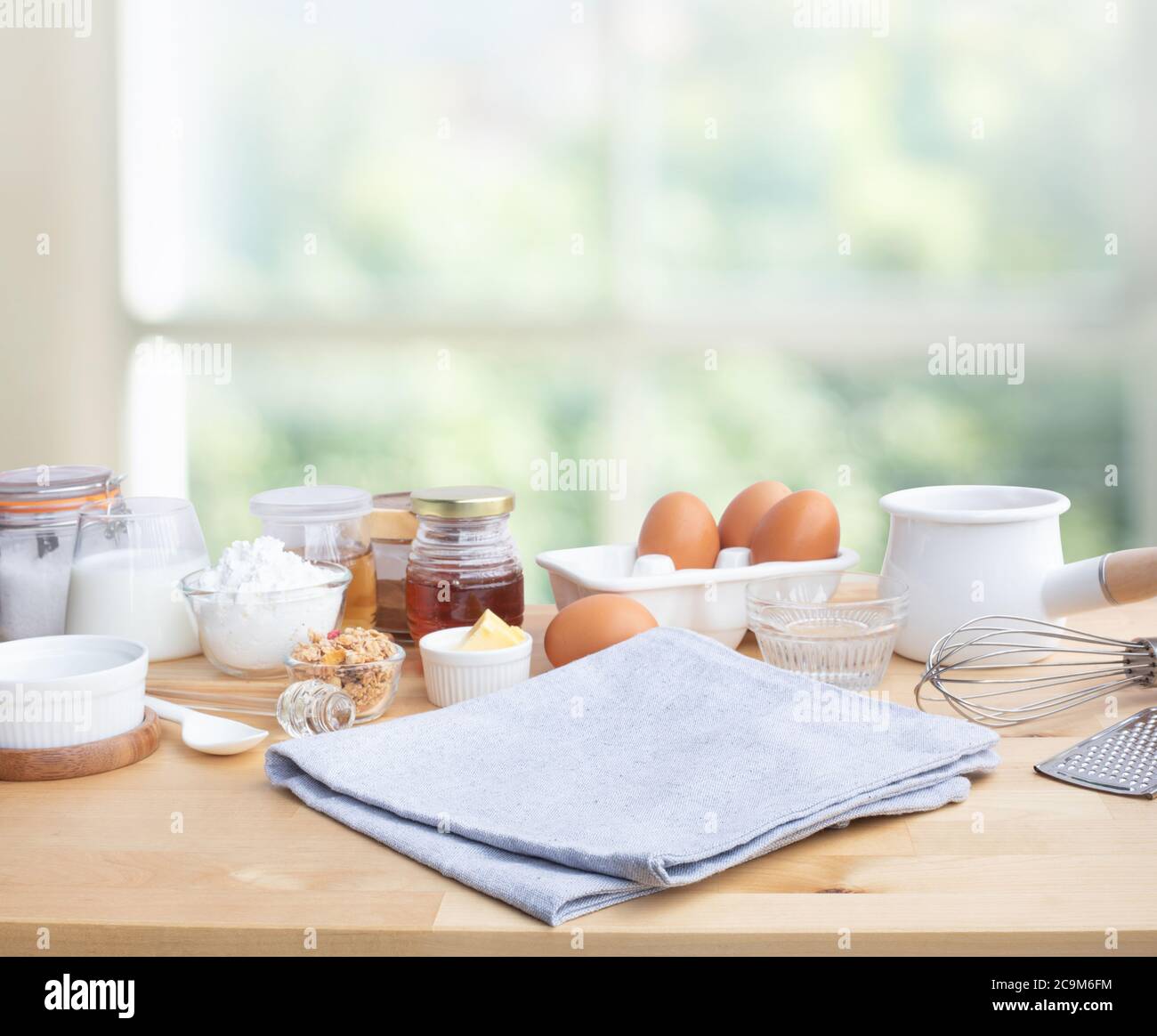 Selective focus.Cooking breakfast food or bakery with ingredient and ...