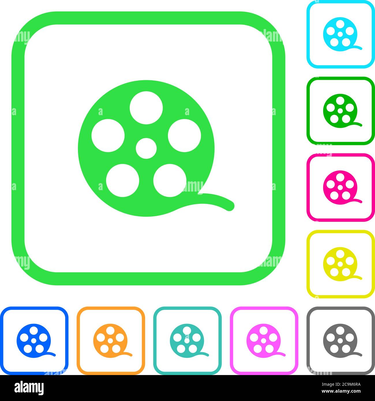 Movie roll vivid colored flat icons in curved borders on white ...