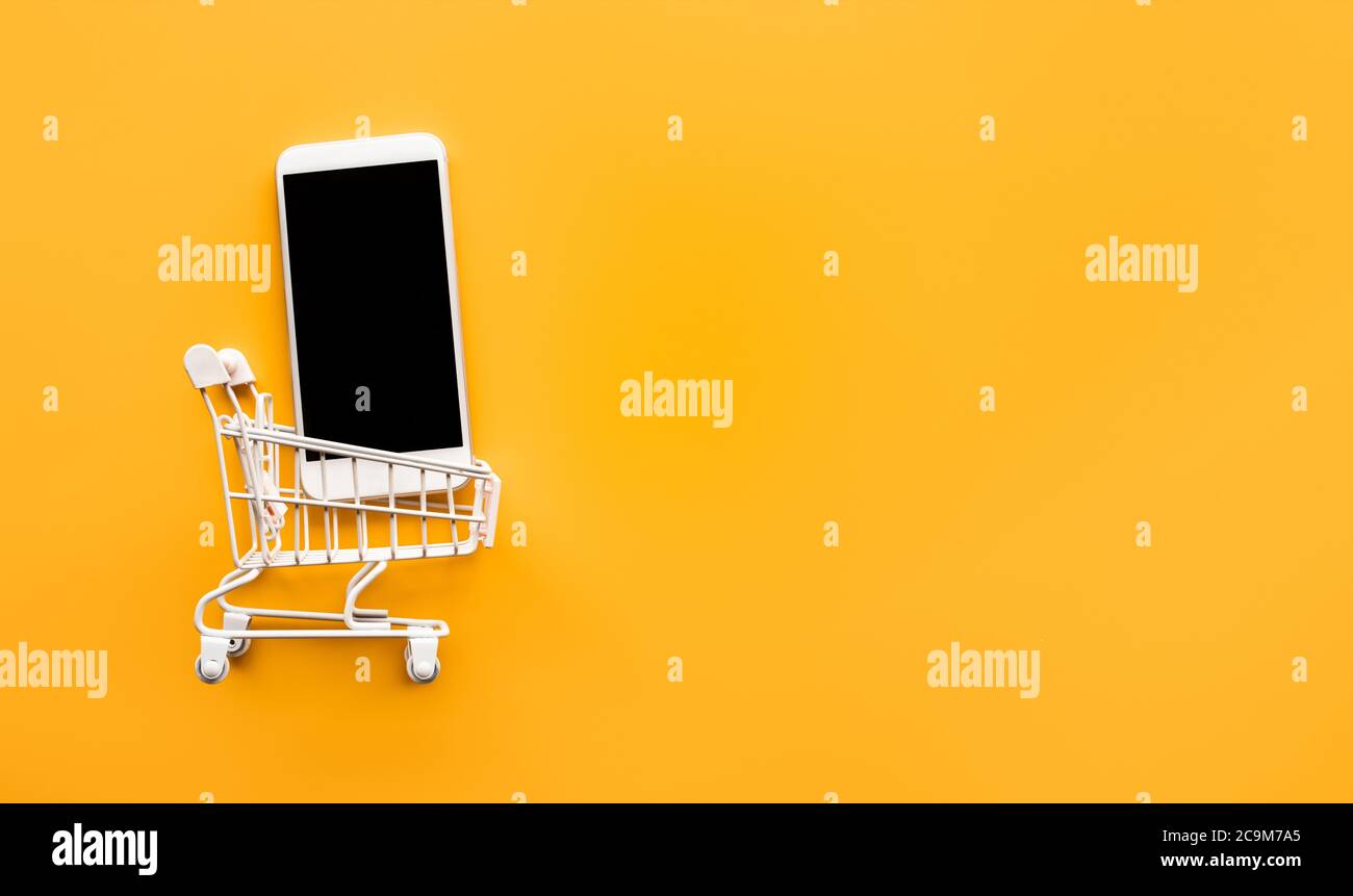 Download Online Shopping Concepts With Mockup Trolley And Smartphone Ecommerce Market Transportation Logistic Business Retail Seller And Buyer Copy Space Stock Photo Alamy