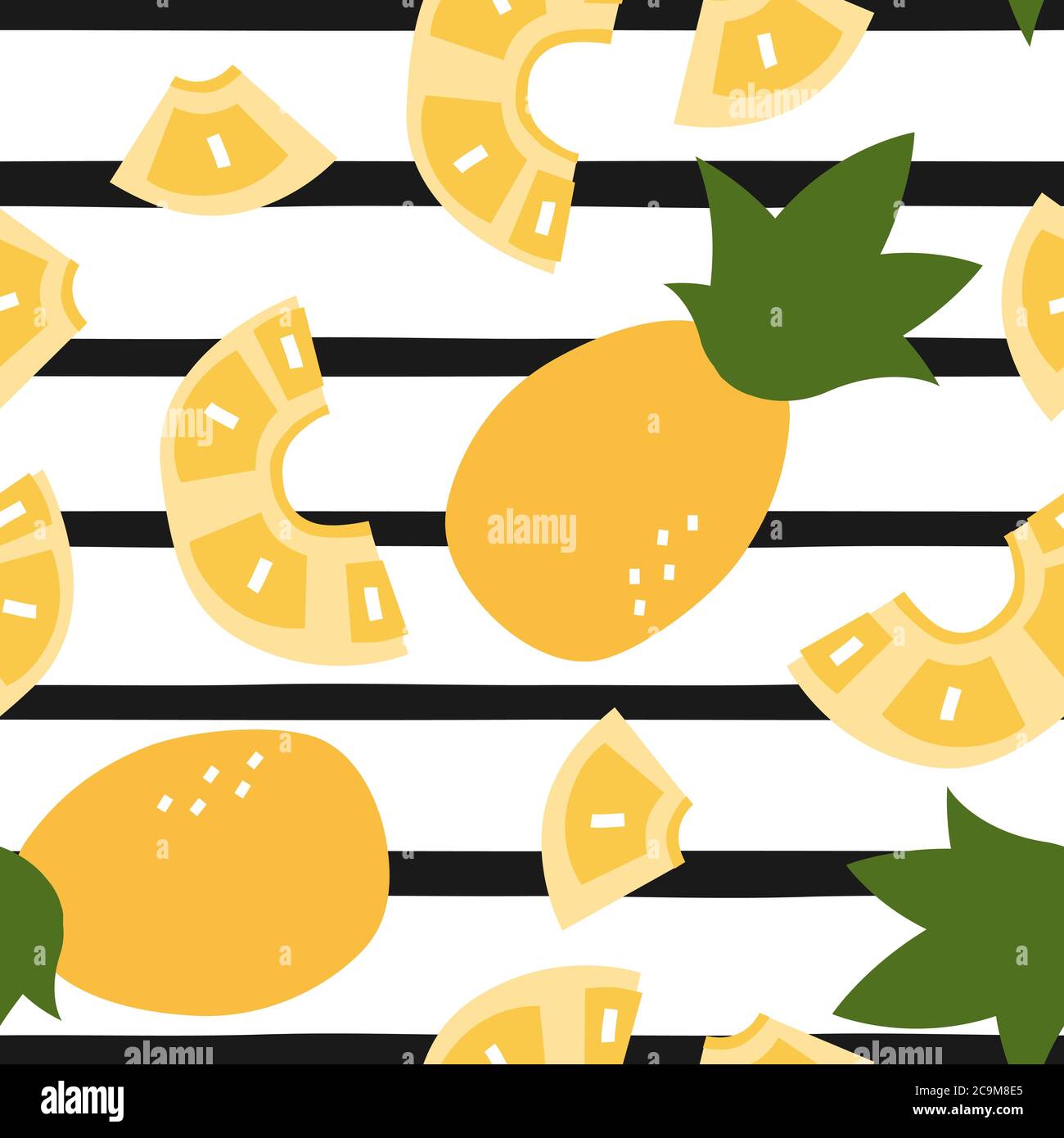 Fresh, yellow colorfull ananas vector seamless pattern. Texture ...
