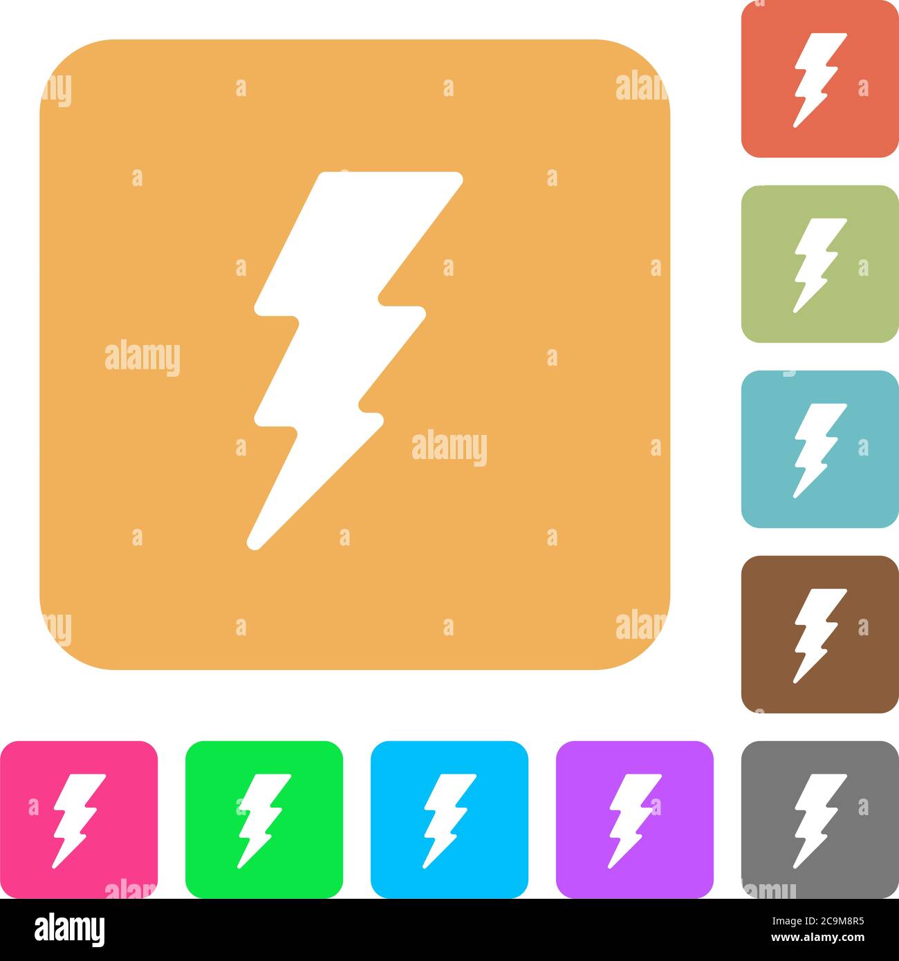 Lightning flat icons on rounded square vivid color backgrounds Stock ...