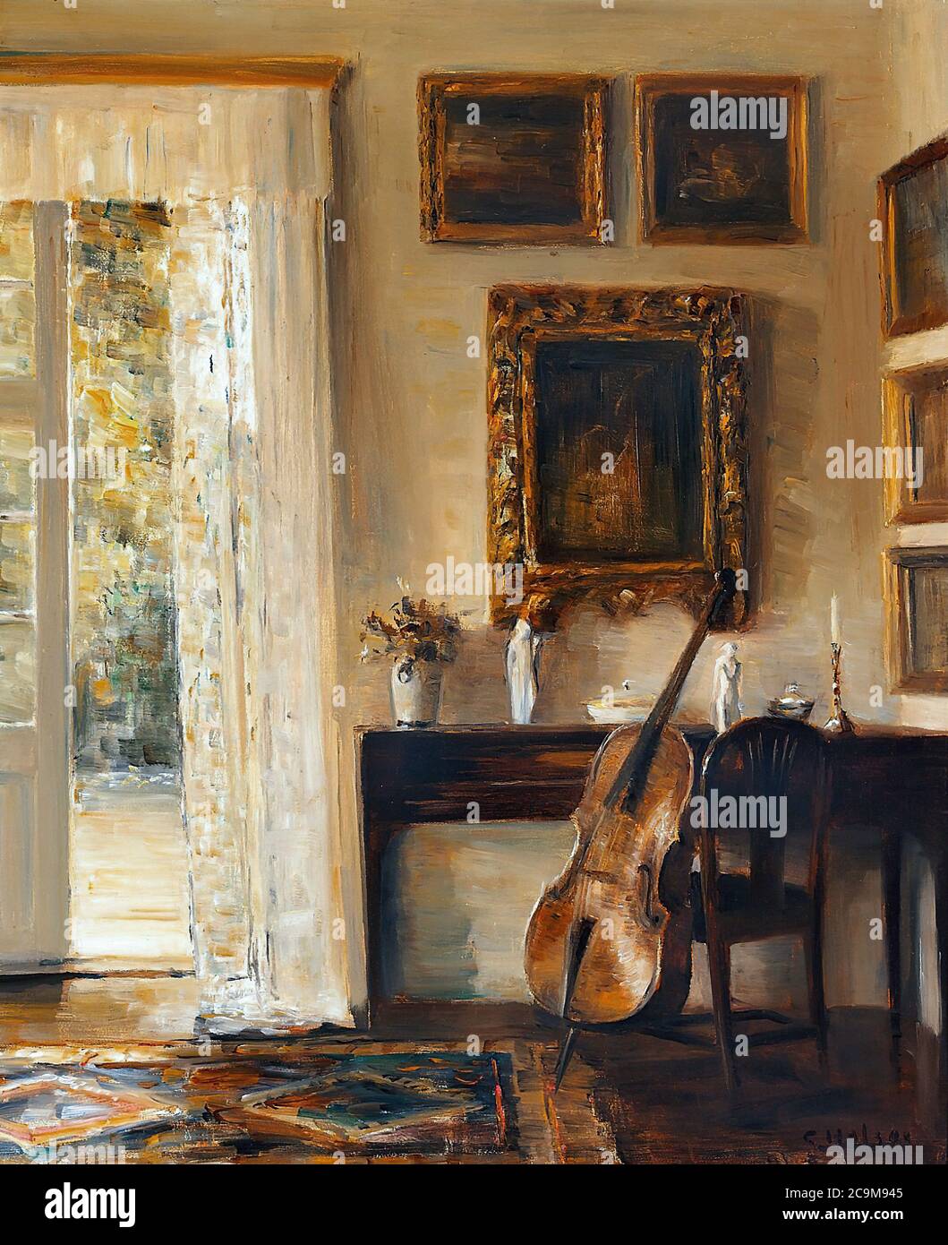 Holsoe Carl Vilhelm - Interior with a Cello Small Piano and an Open ...