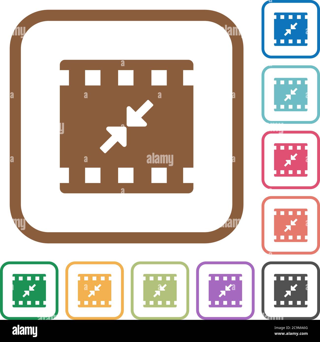 Movie resize small simple icons in color rounded square frames on white ...