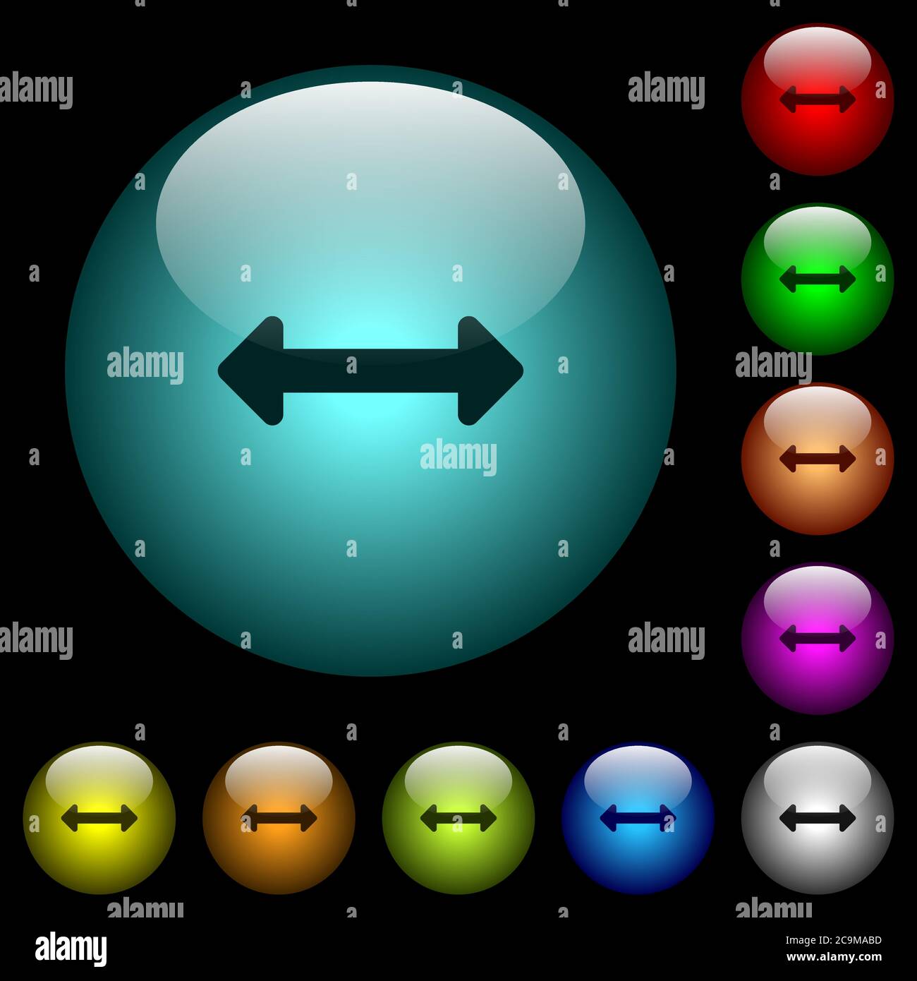 Resize horizontal icons in color illuminated spherical glass buttons on ...