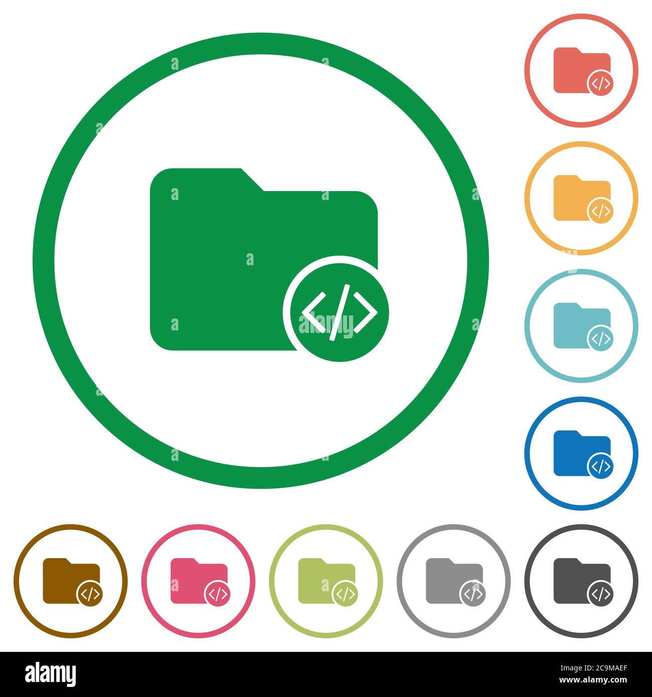 Source code directory flat color icons in round outlines on white background Stock Vector