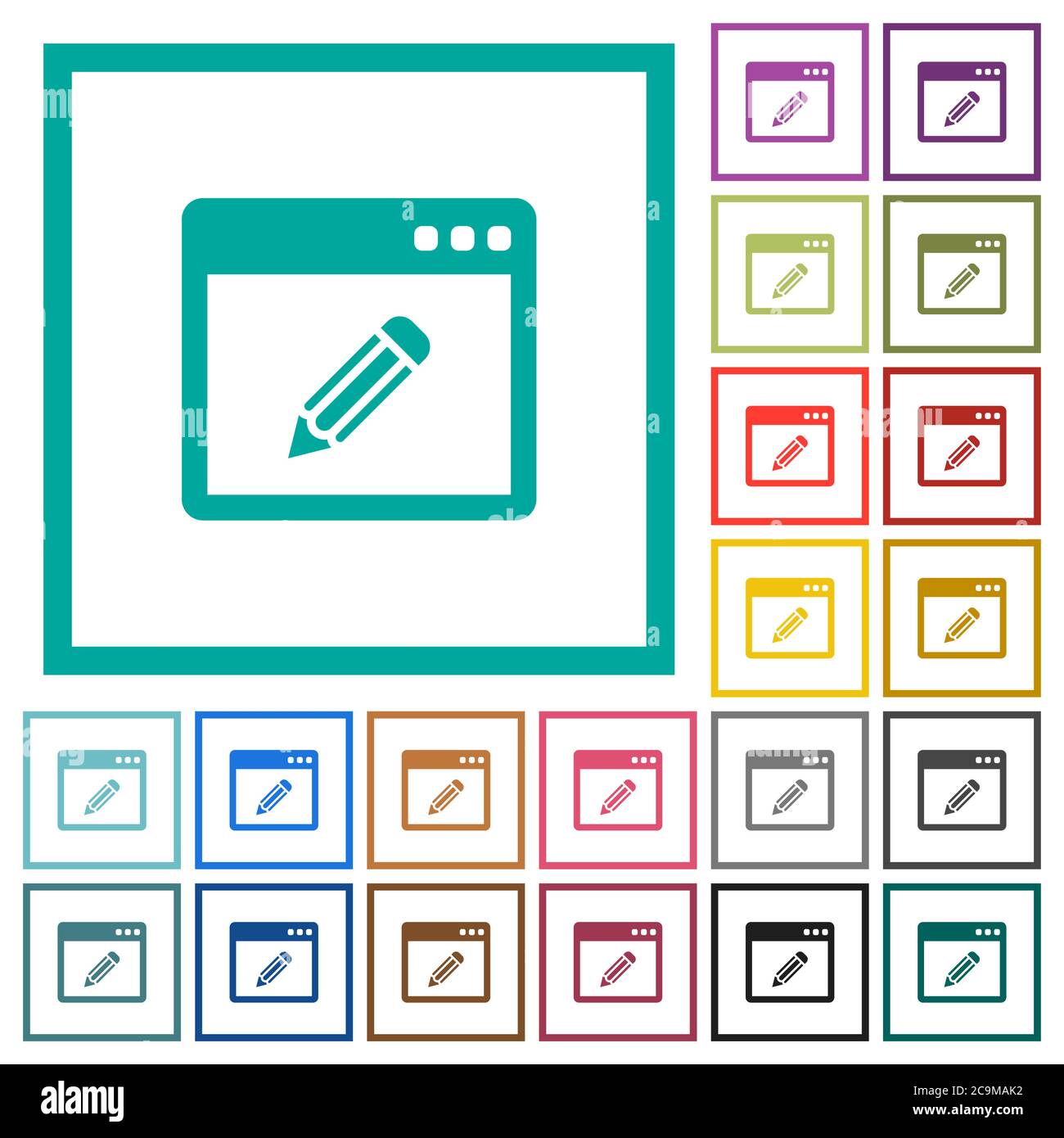 Application edit flat color icons with quadrant frames on white ...