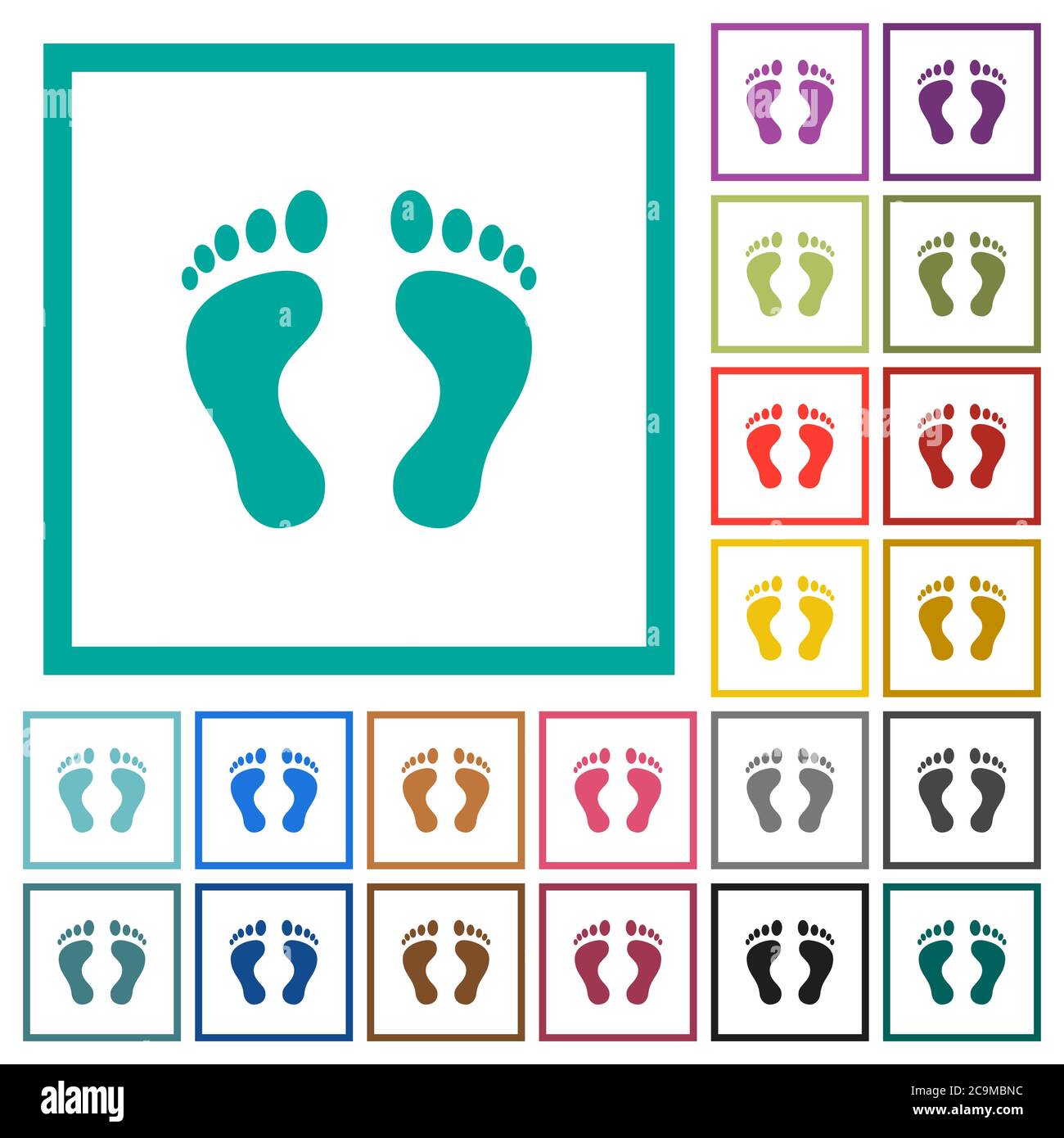 Human Footprints flat color icons with quadrant frames on white ...